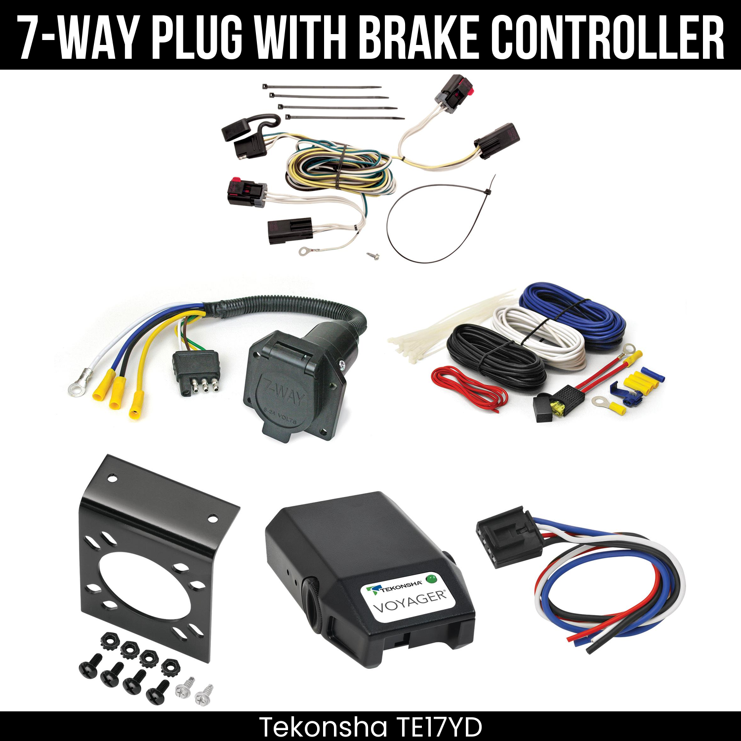 Trailer Wiring 7-Way Economy Plug w/ Bracket , Tekonsha Voyager Brake Control