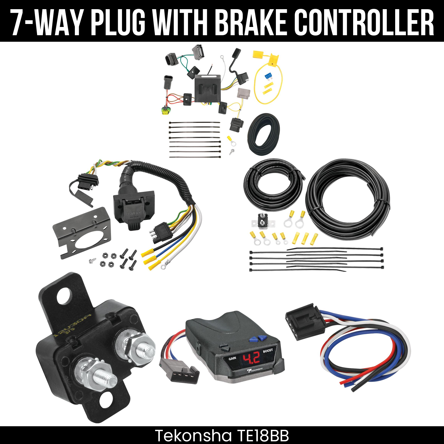 Trailer Wiring 7-Way Plug w/ Bracket , Tekonsha Brake EVN Control