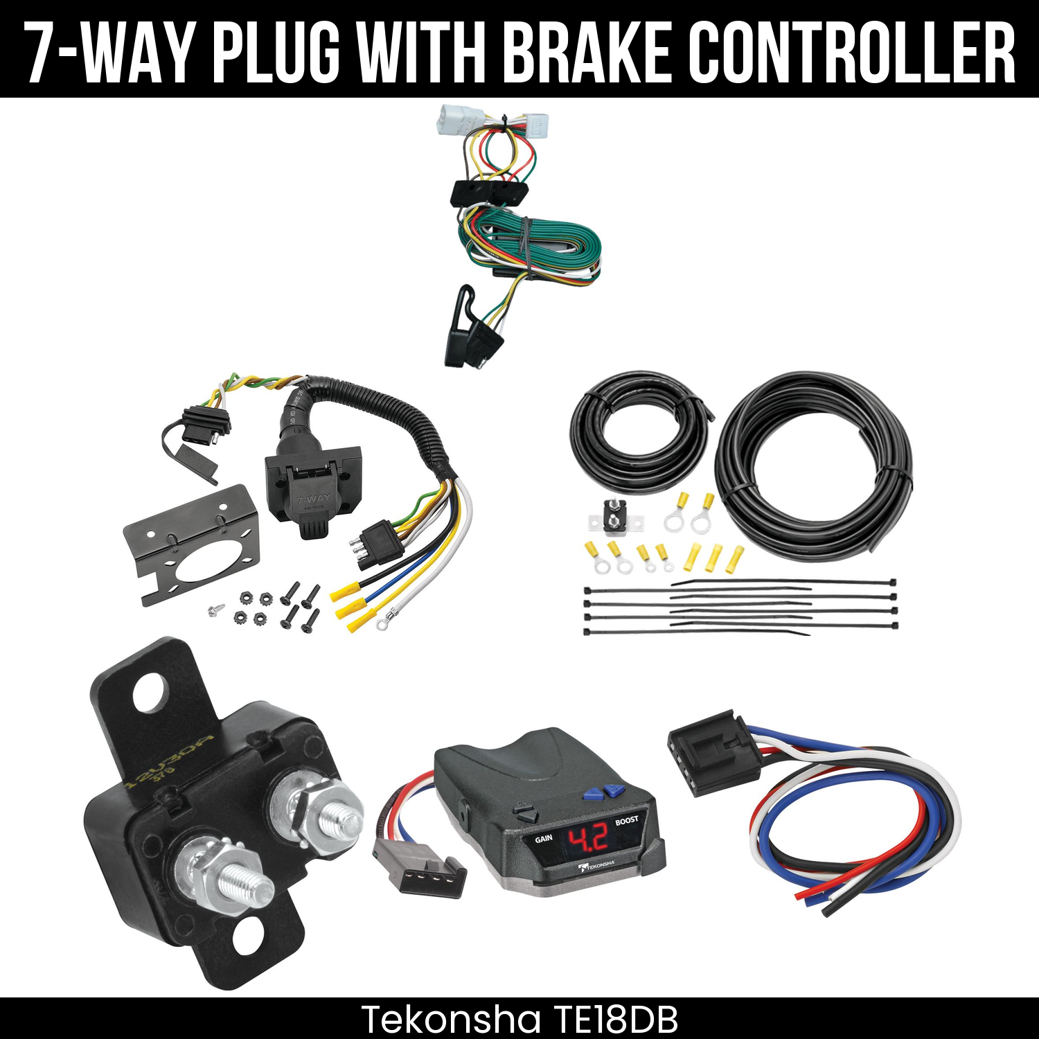 Trailer Wiring 7-Way Plug w/ Bracket , Tekonsha Brake EVN Control