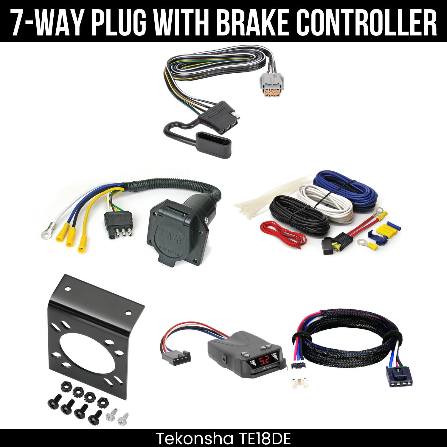 Trailer Wiring 7-Way Economy Plug w/ Bracket , Tekonsha Brakeman IV Brake Control
