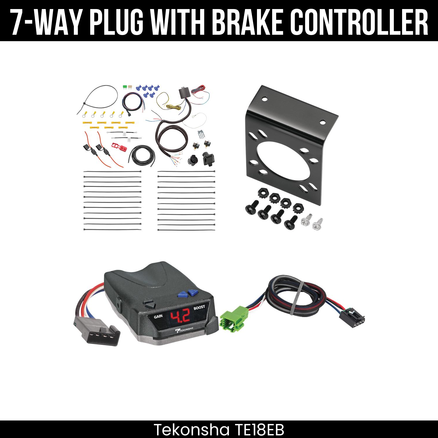 Trailer Wiring 7-Way Plug w/ Bracket , Tekonsha Brake EVN Control