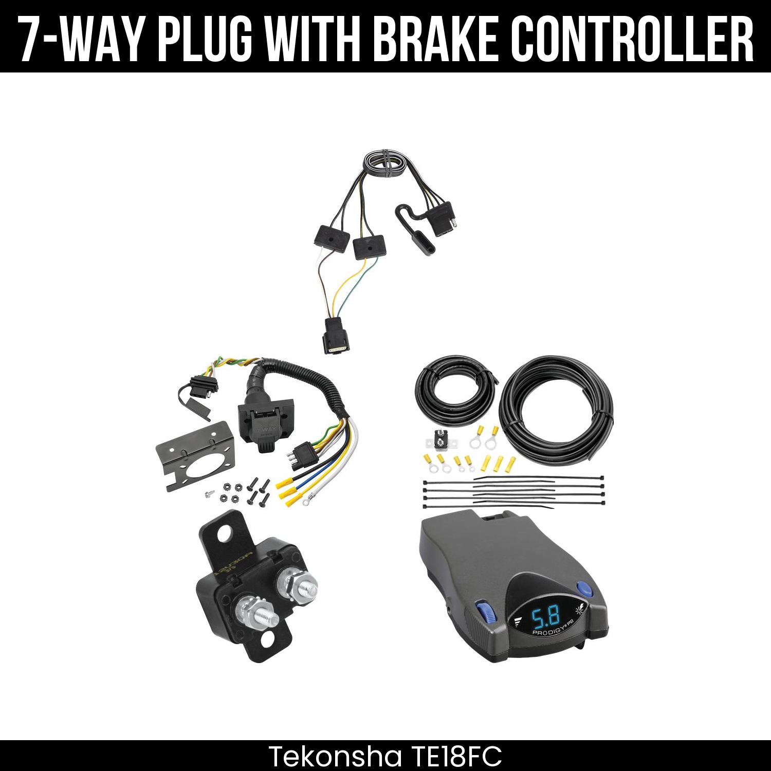 Trailer Wiring 7-Way Plug w/ Bracket , Tekonsha Prodigy P2 Brake Control