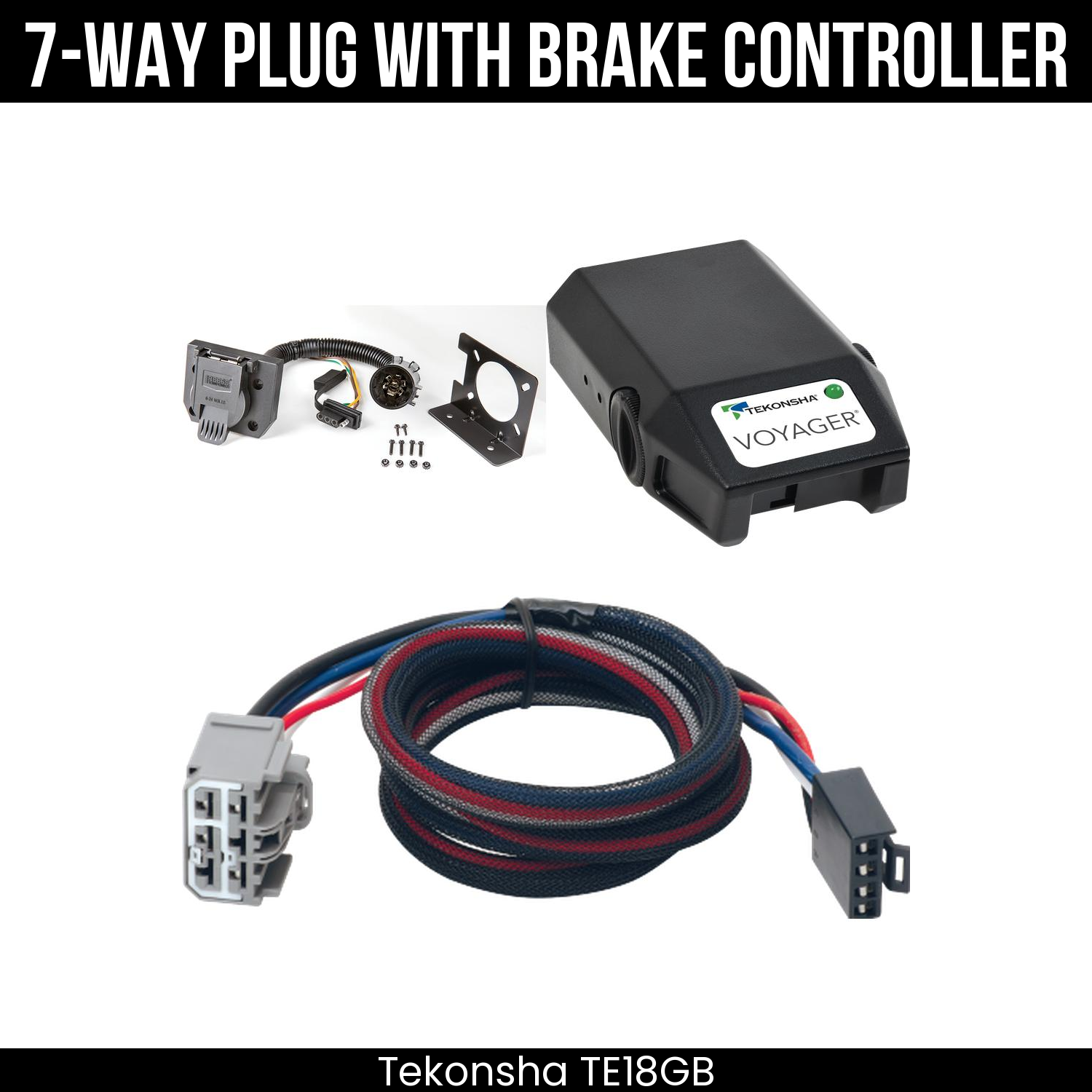 Trailer Wiring 7-Way Plug w/ Bracket , Tekonsha Voyager Brake Control