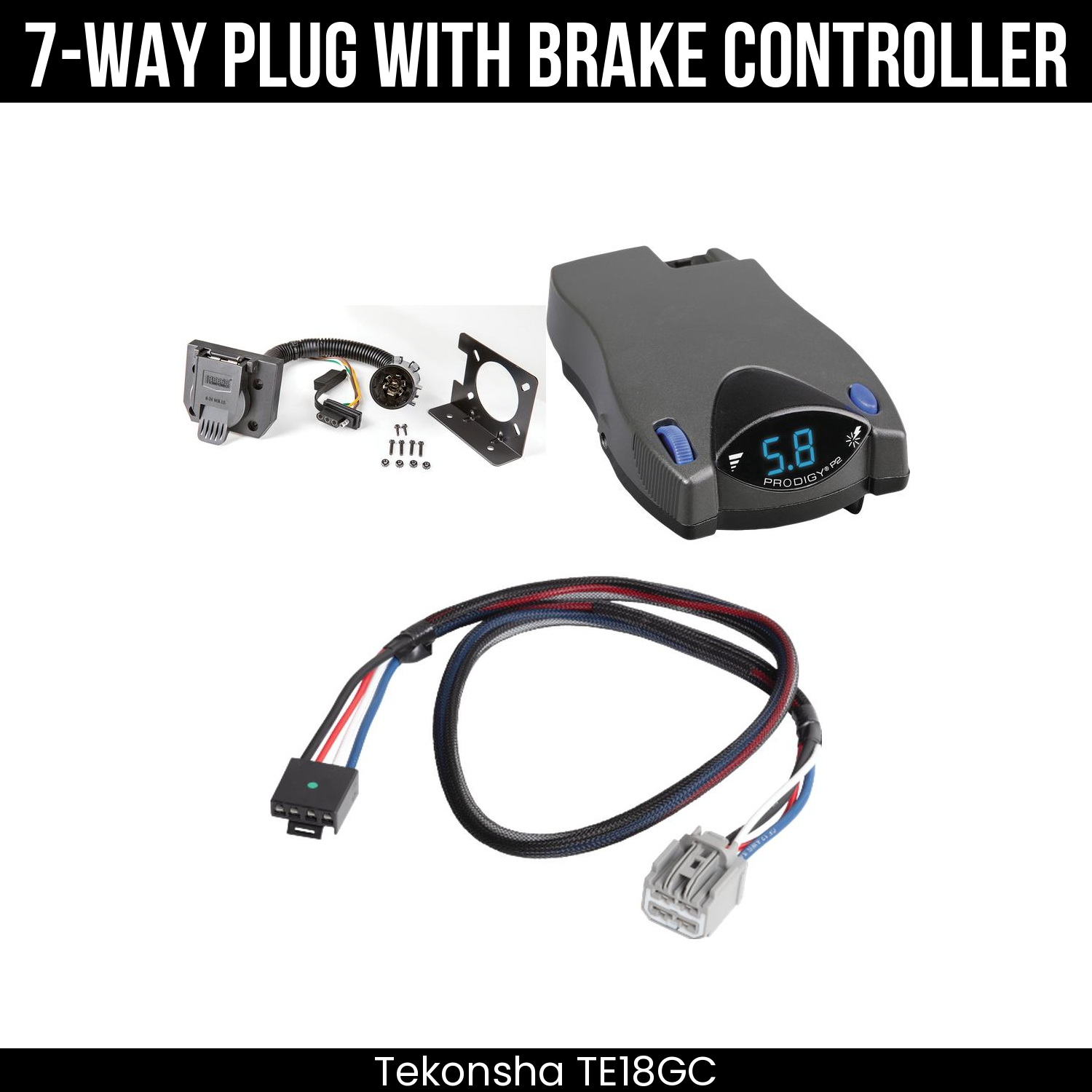 Trailer Wiring 7-Way Plug w/ Bracket , Tekonsha Prodigy P2 Brake Control