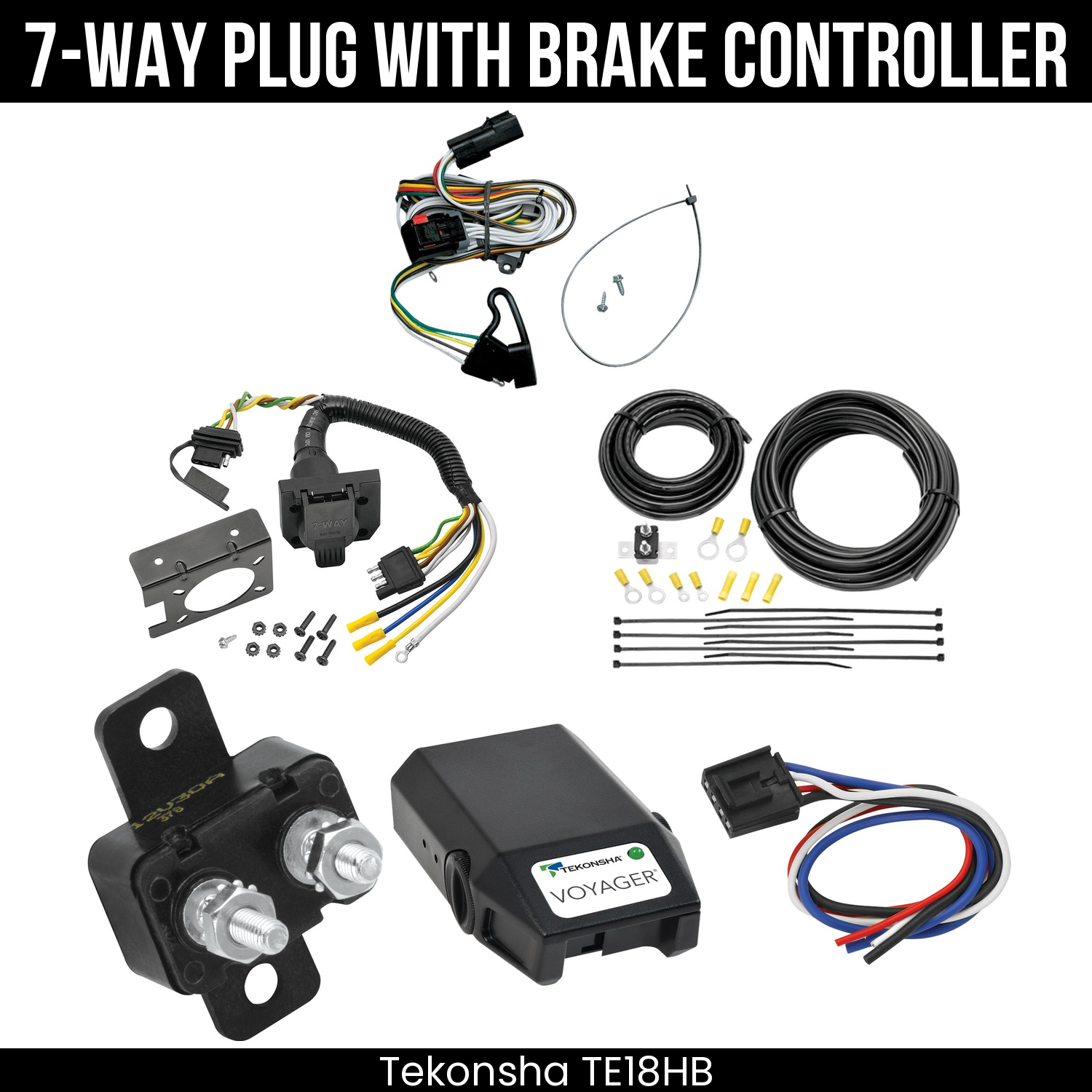 Trailer Wiring 7-Way Plug w/ Bracket , Tekonsha Voyager Brake Control