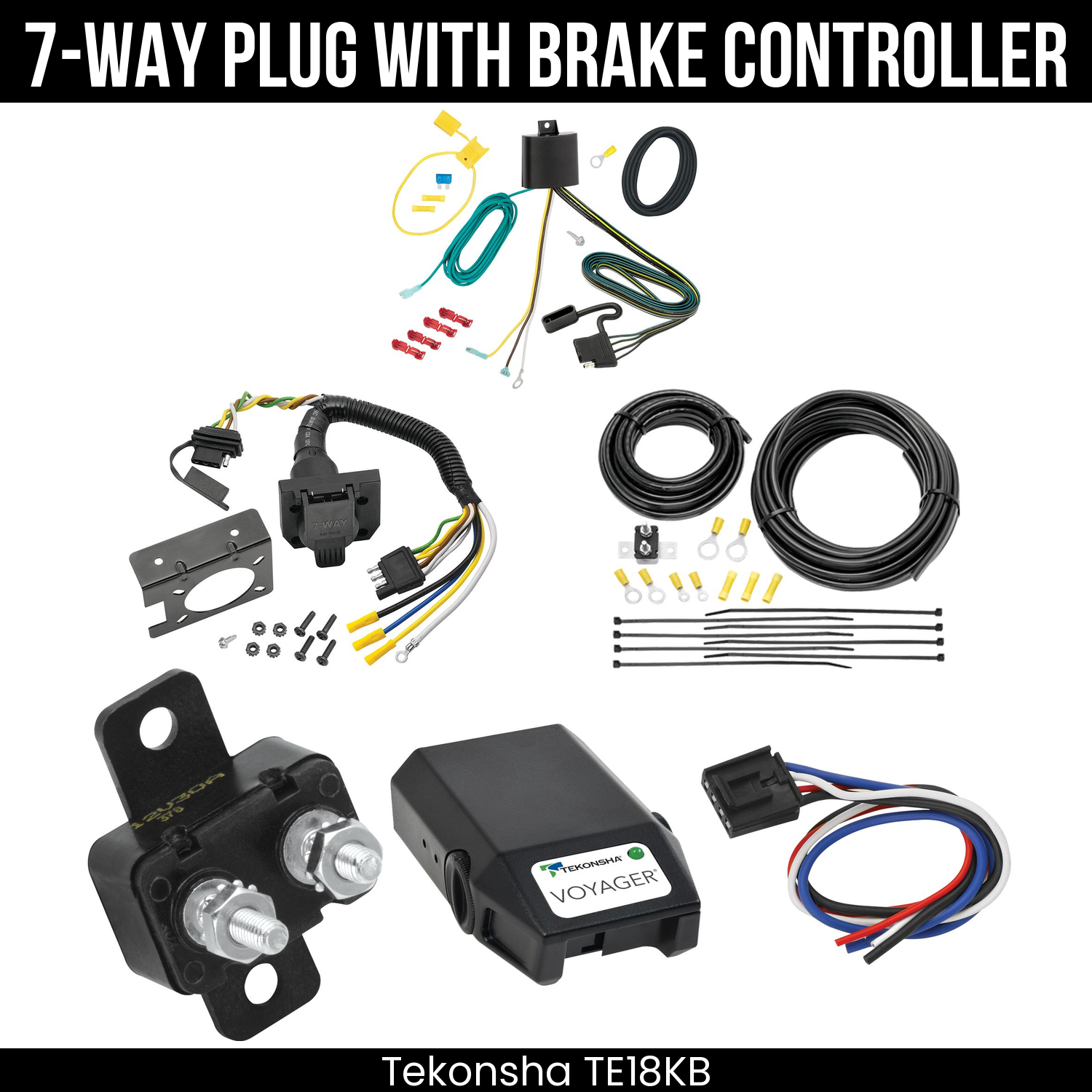 Trailer Wiring 7-Way Plug w/ Bracket , Tekonsha Voyager Brake Control