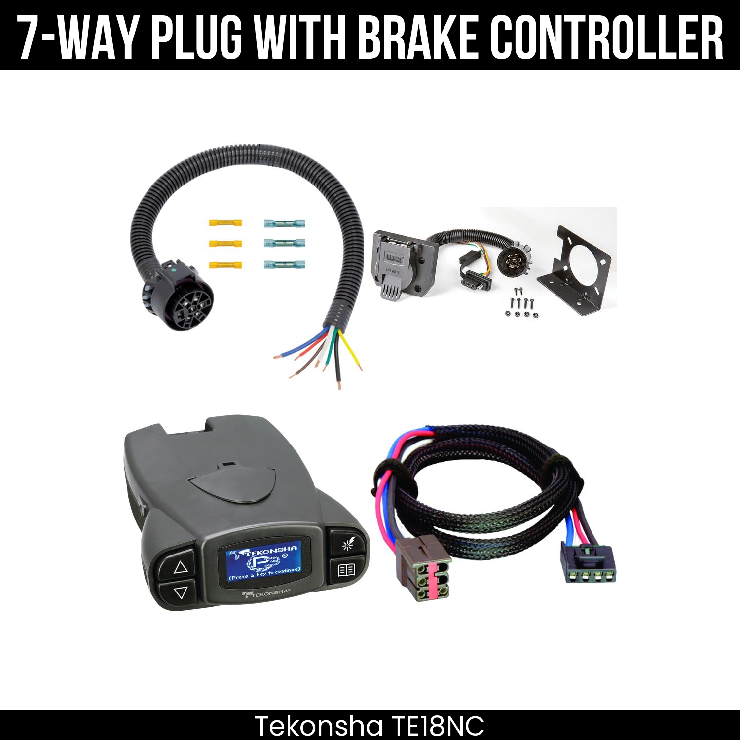 Trailer Wiring 7-Way Plug w/ Bracket , Tekonsha Prodigy P3 Brake Control