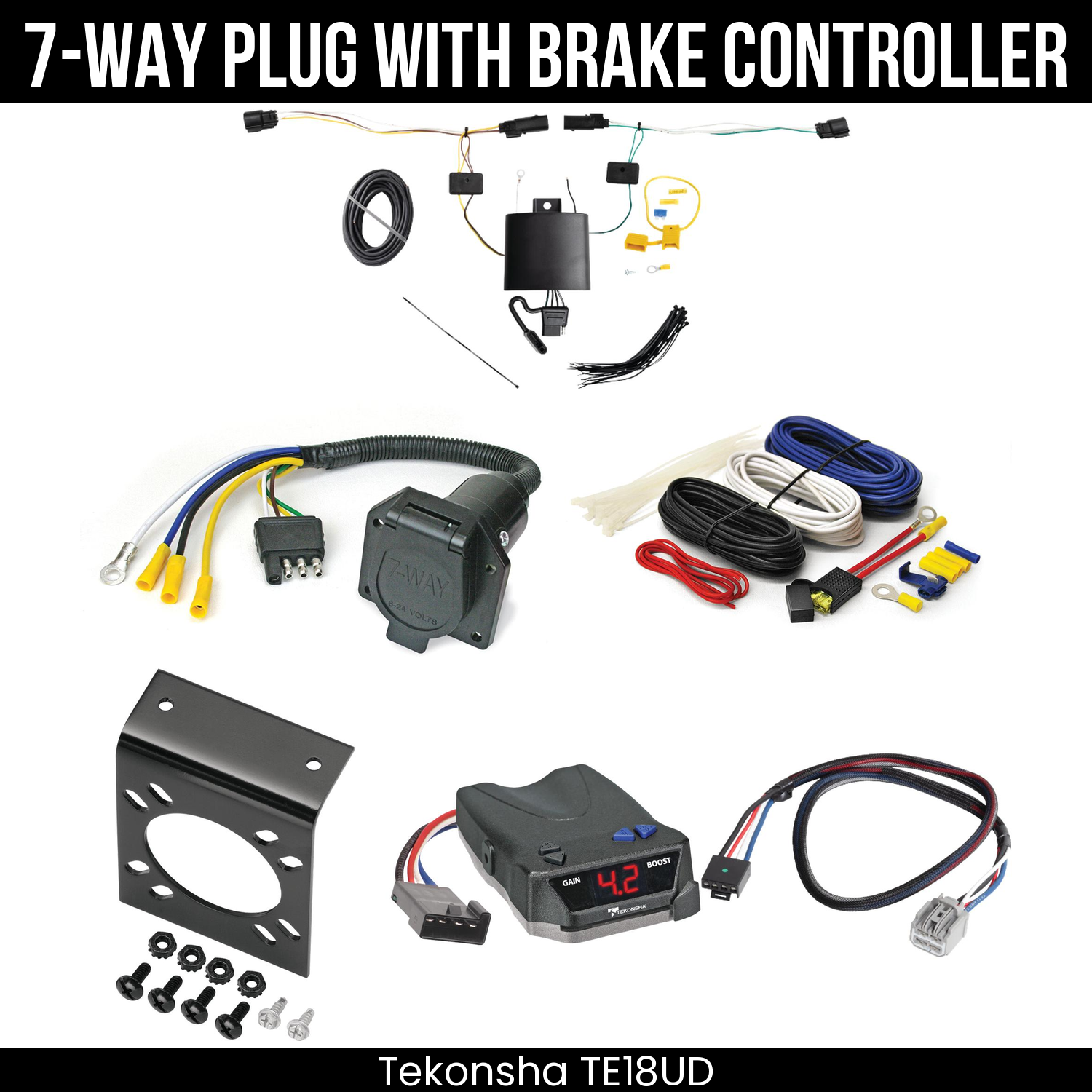 Trailer Wiring 7-Way Economy Plug w/ Bracket , Tekonsha Brake EVN Control