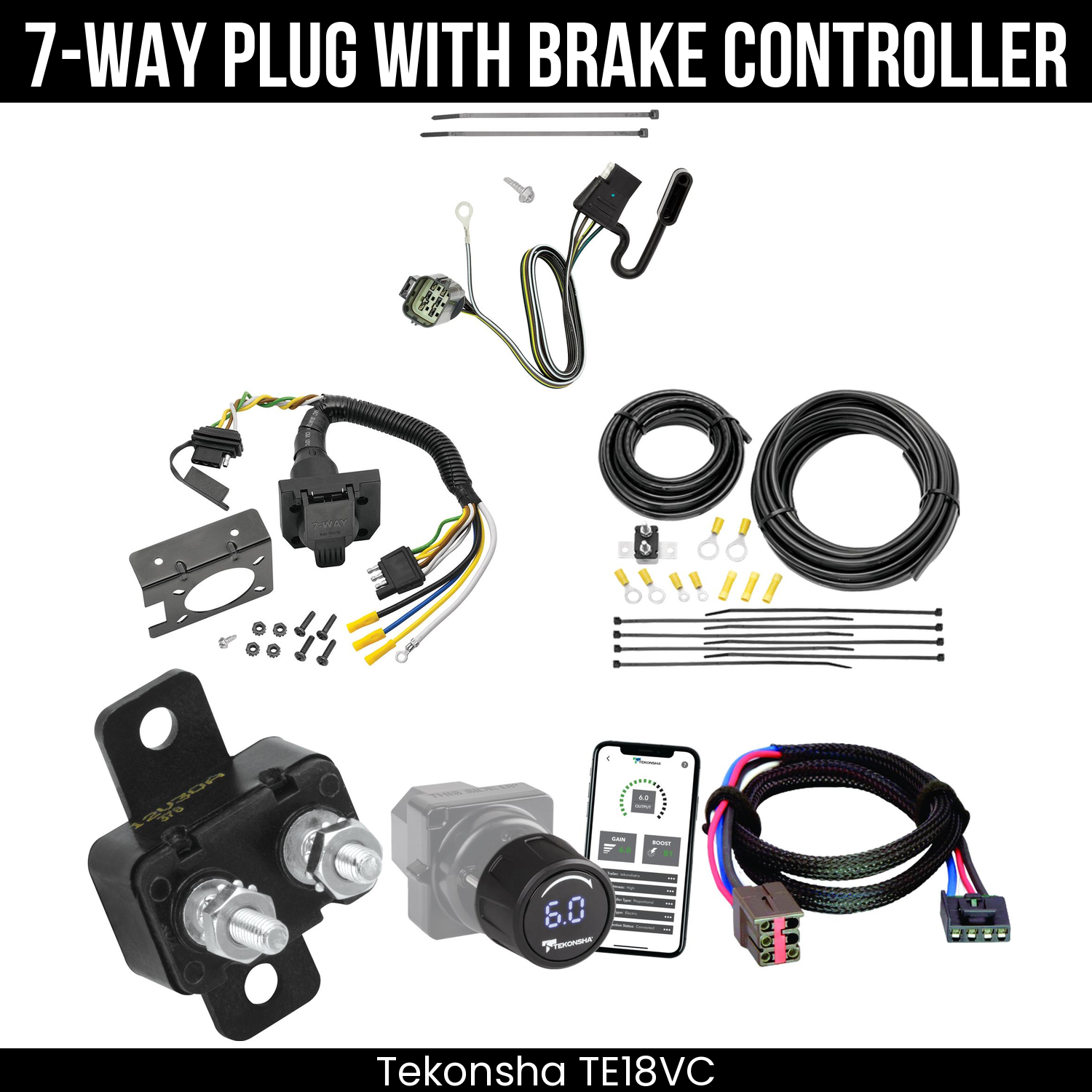 Trailer Wiring 7-Way Plug w/ Bracket , Tekonsha Prodigy iD Smart Brake Control