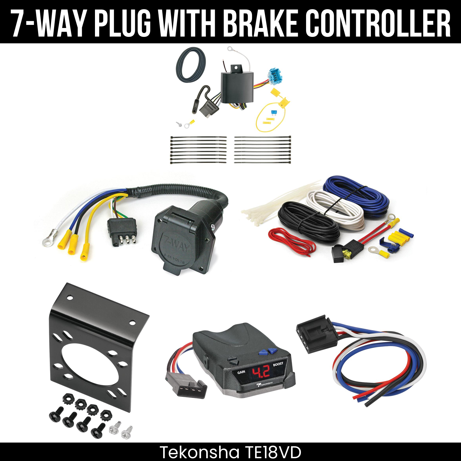 Trailer Wiring 7-Way Economy Plug w/ Bracket , Tekonsha Brake EVN Control