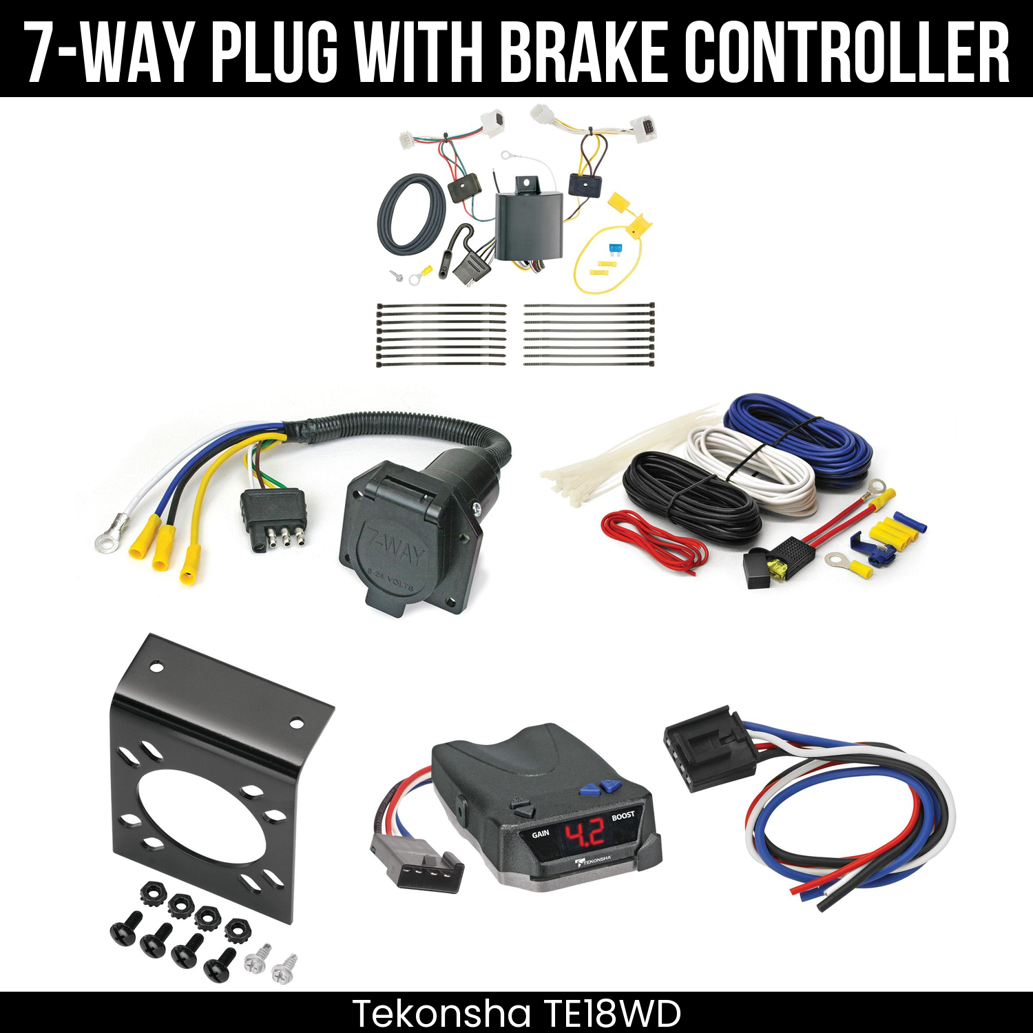 Trailer Wiring 7-Way Economy Plug w/ Bracket , Tekonsha Brake EVN Control