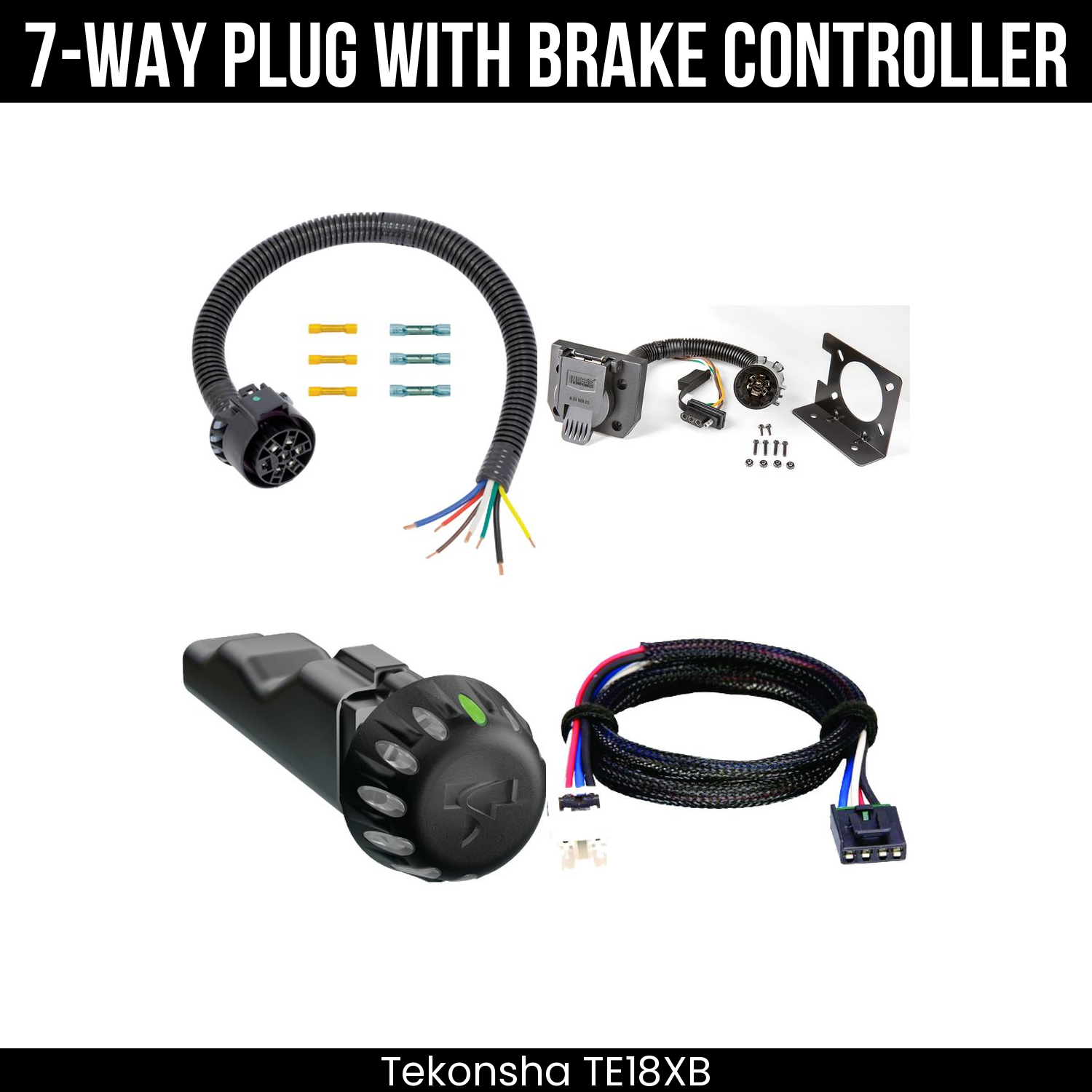 Trailer Wiring 7-Way Plug w/ Bracket , Tekonsha Voyager iD Smart Brake Control
