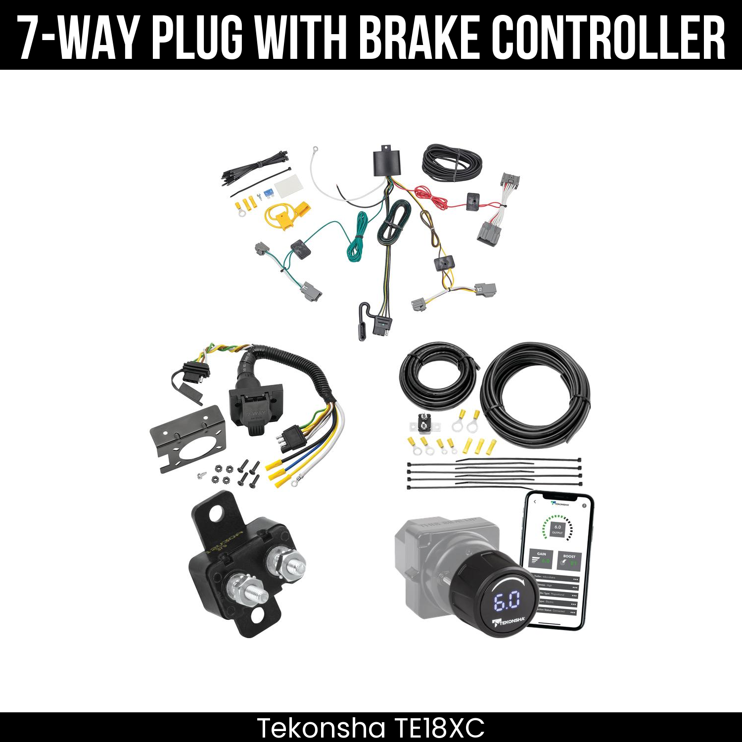 Trailer Wiring 7-Way Plug w/ Bracket , Tekonsha Prodigy iD Smart Brake Control