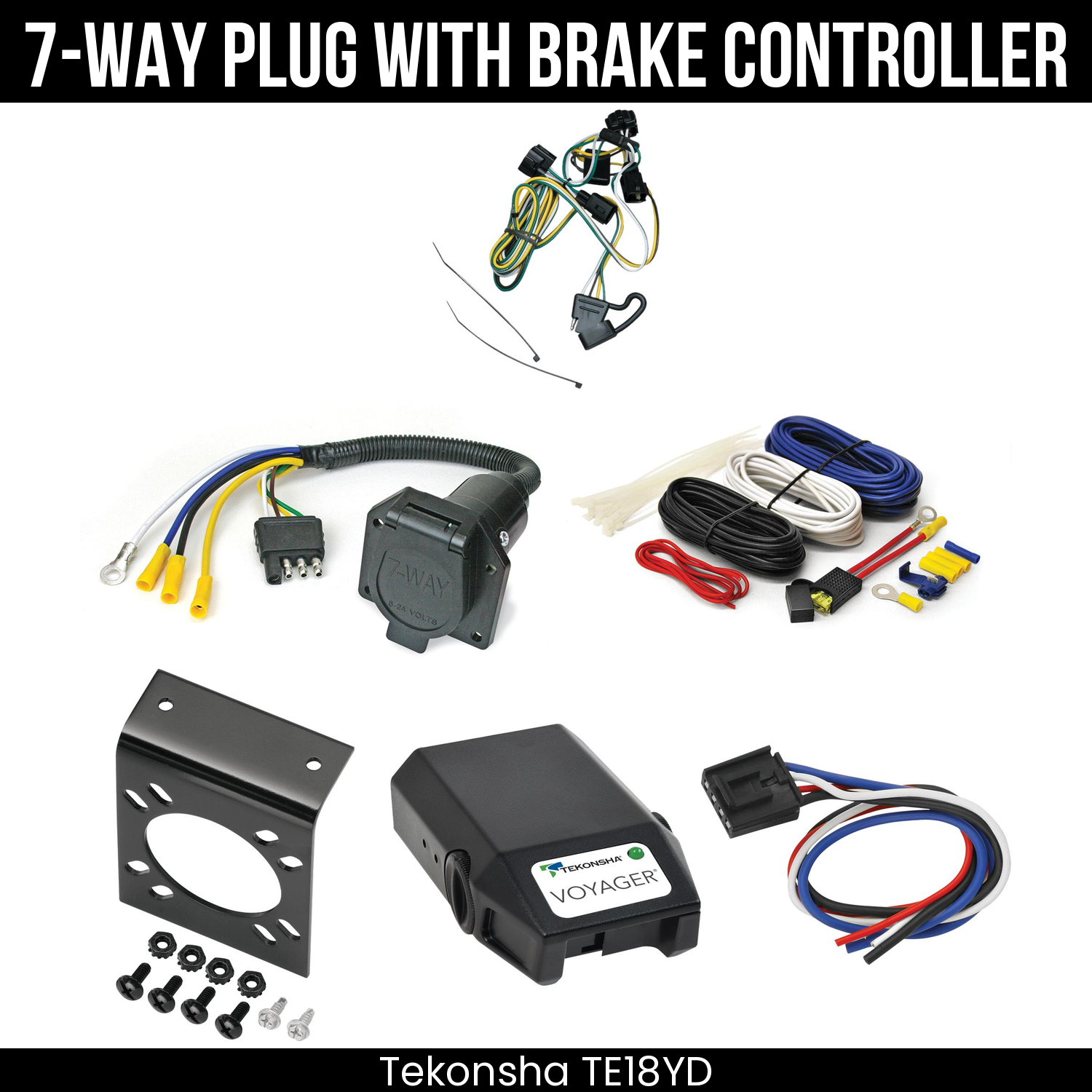 Trailer Wiring 7-Way Economy Plug w/ Bracket , Tekonsha Voyager Brake Control