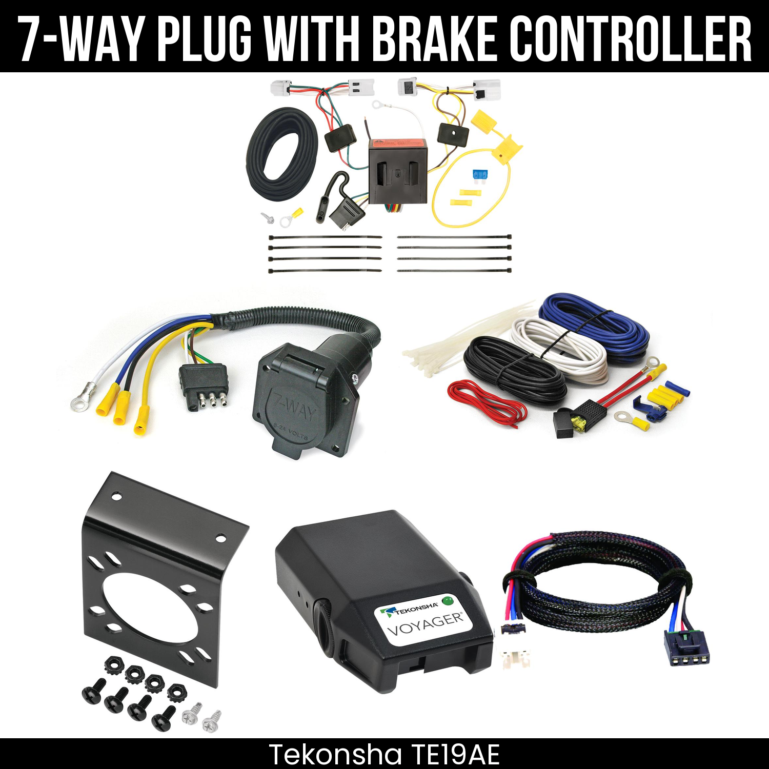 Trailer Wiring 7-Way Economy Plug w/ Bracket , Tekonsha Voyager Brake Control