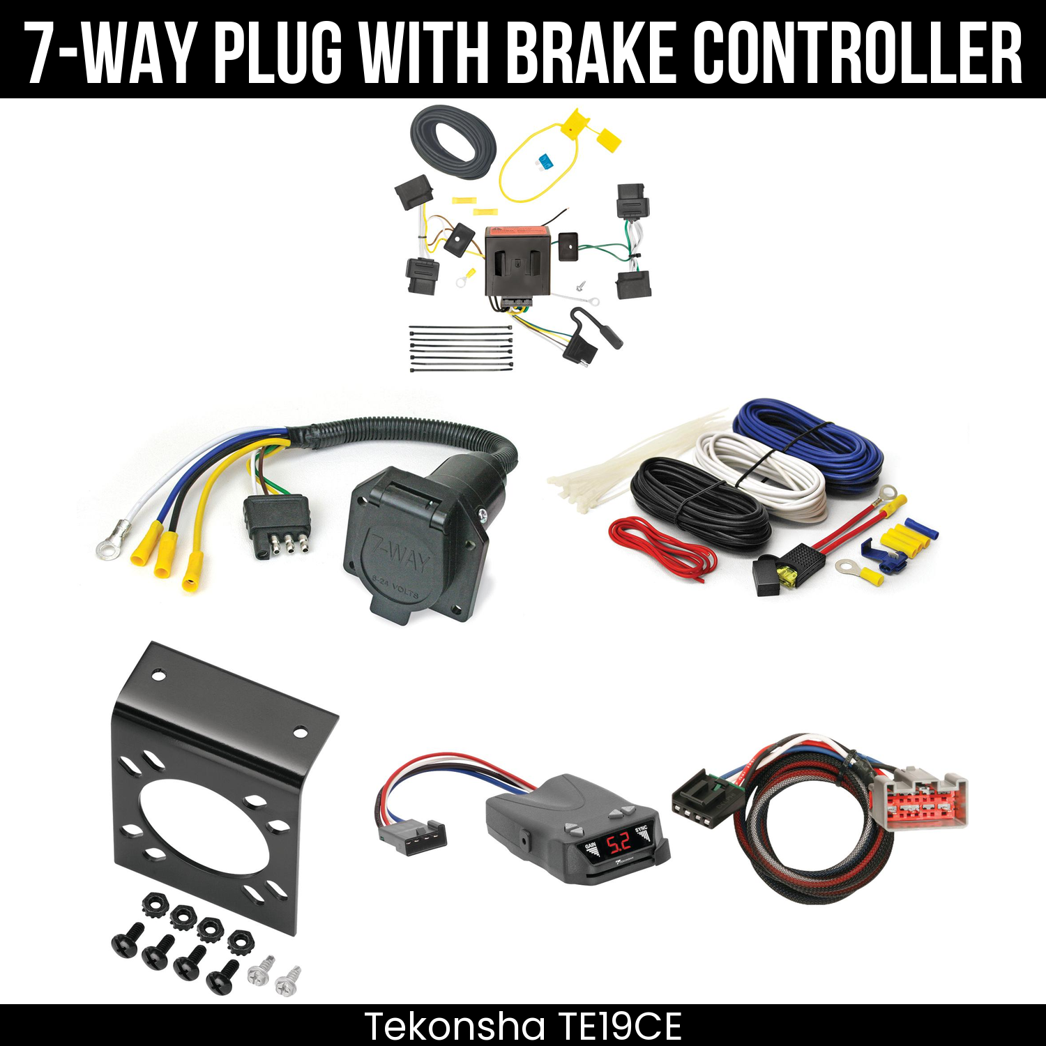 Trailer Wiring 7-Way Economy Plug w/ Bracket , Tekonsha Brakeman IV Brake Control