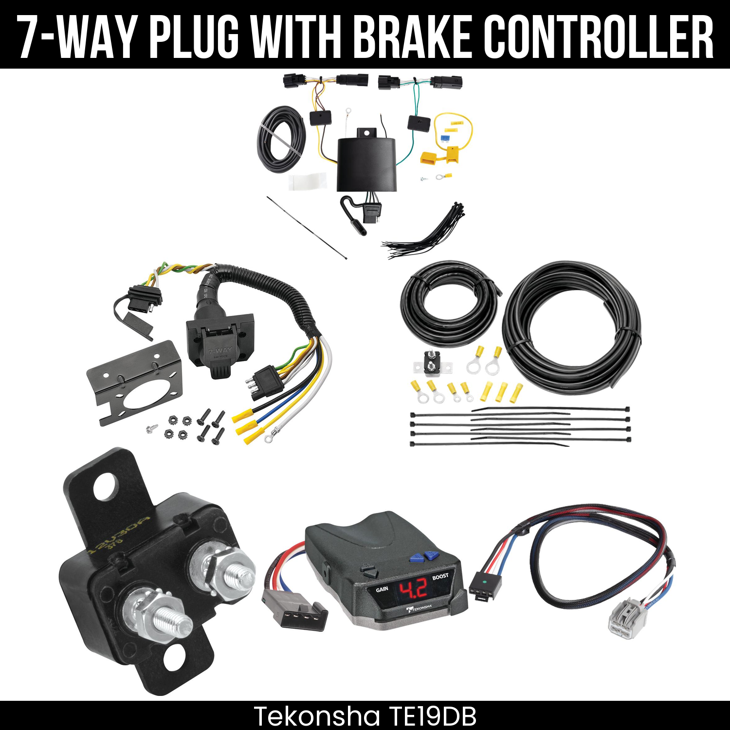 Trailer Wiring 7-Way Plug w/ Bracket , Tekonsha Brake EVN Control
