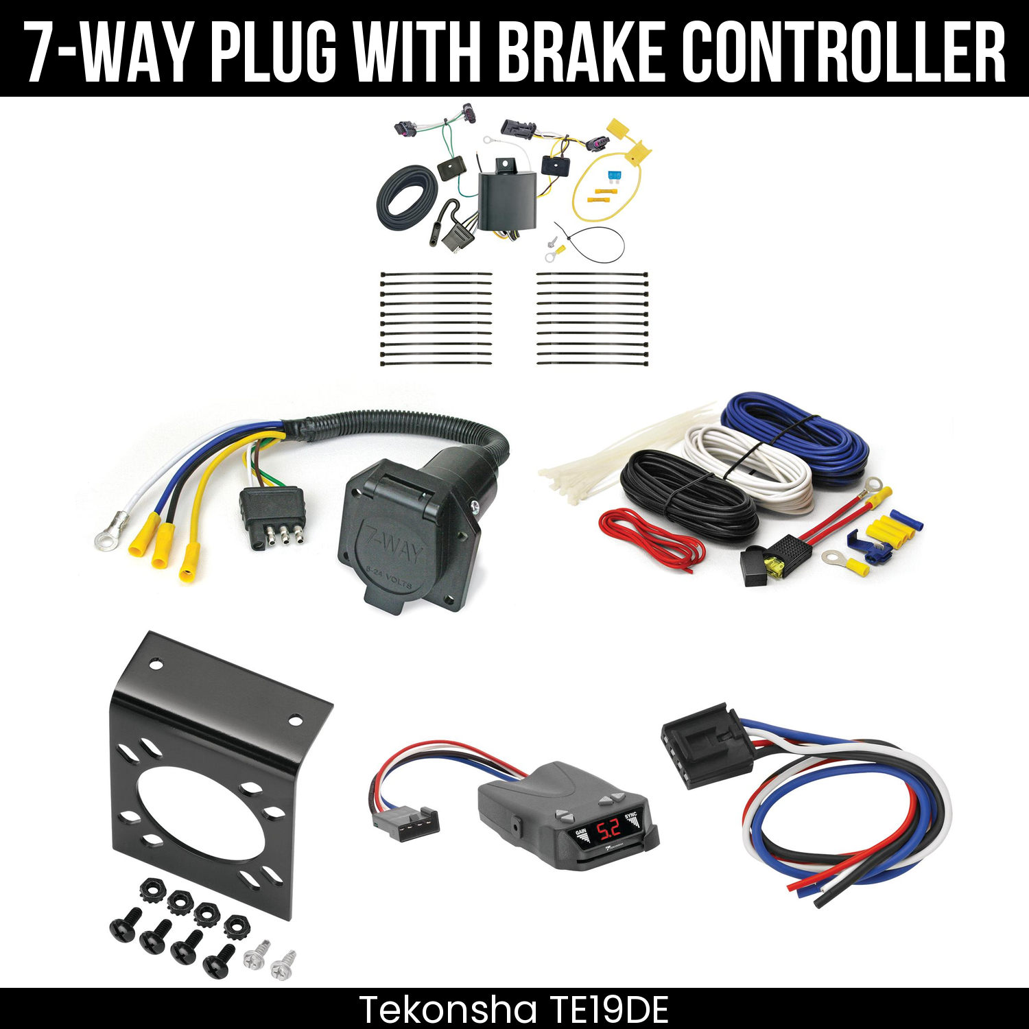 Trailer Wiring 7-Way Economy Plug w/ Bracket , Tekonsha Brakeman IV Brake Control