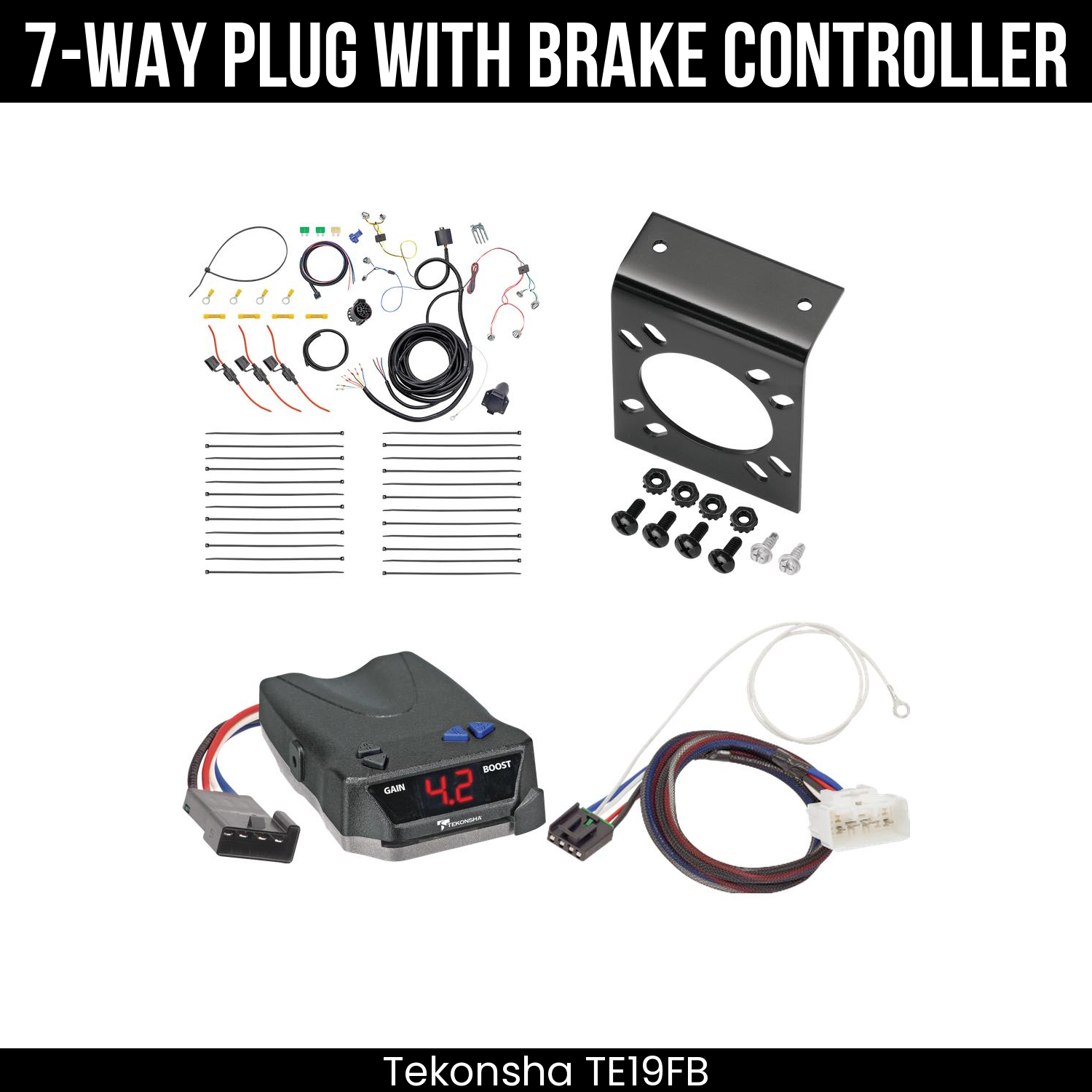 Trailer Wiring 7-Way Plug w/ Bracket , Tekonsha Brake EVN Control