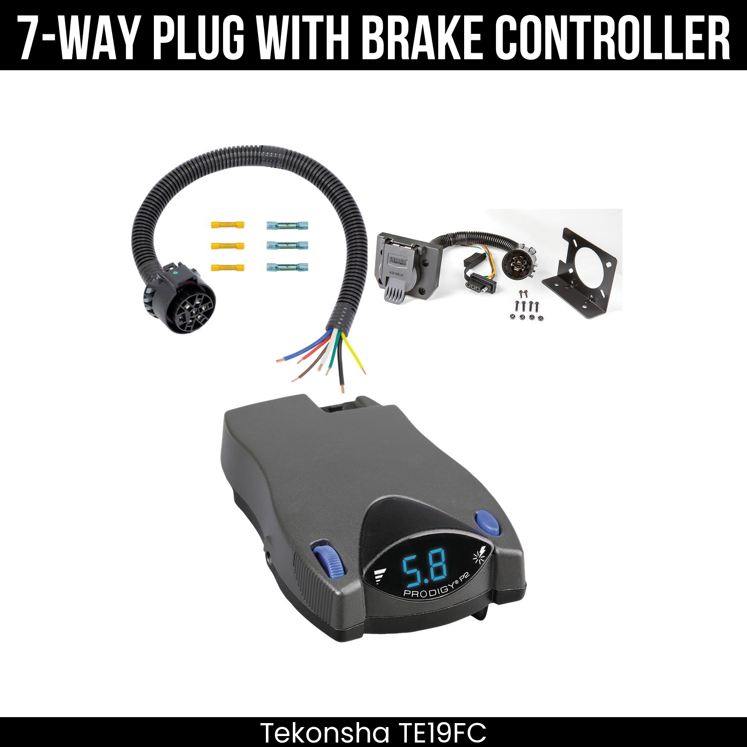 Trailer Wiring 7-Way Plug w/ Bracket , Tekonsha Prodigy P2 Brake Control