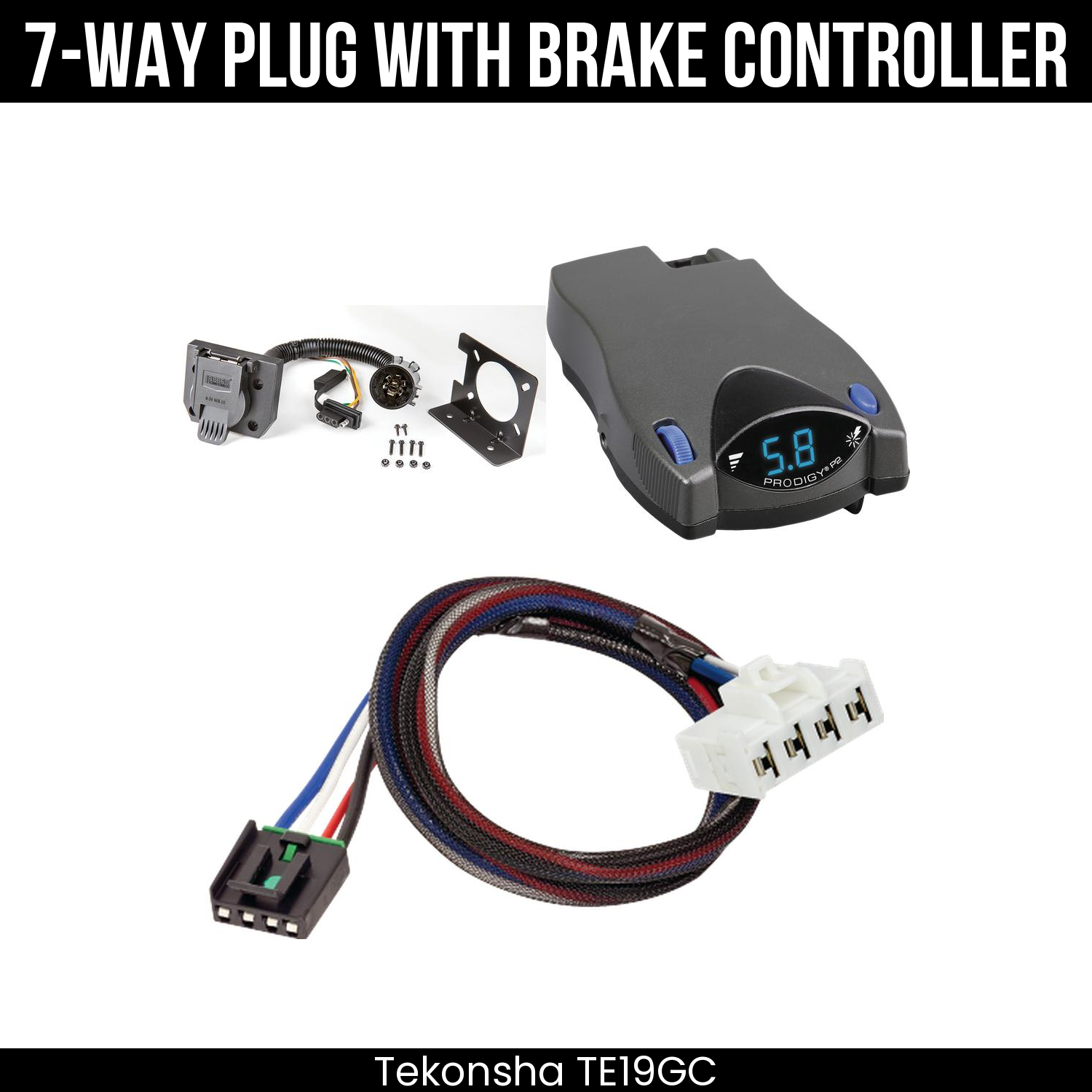 Trailer Wiring 7-Way Plug w/ Bracket , Tekonsha Prodigy P2 Brake Control