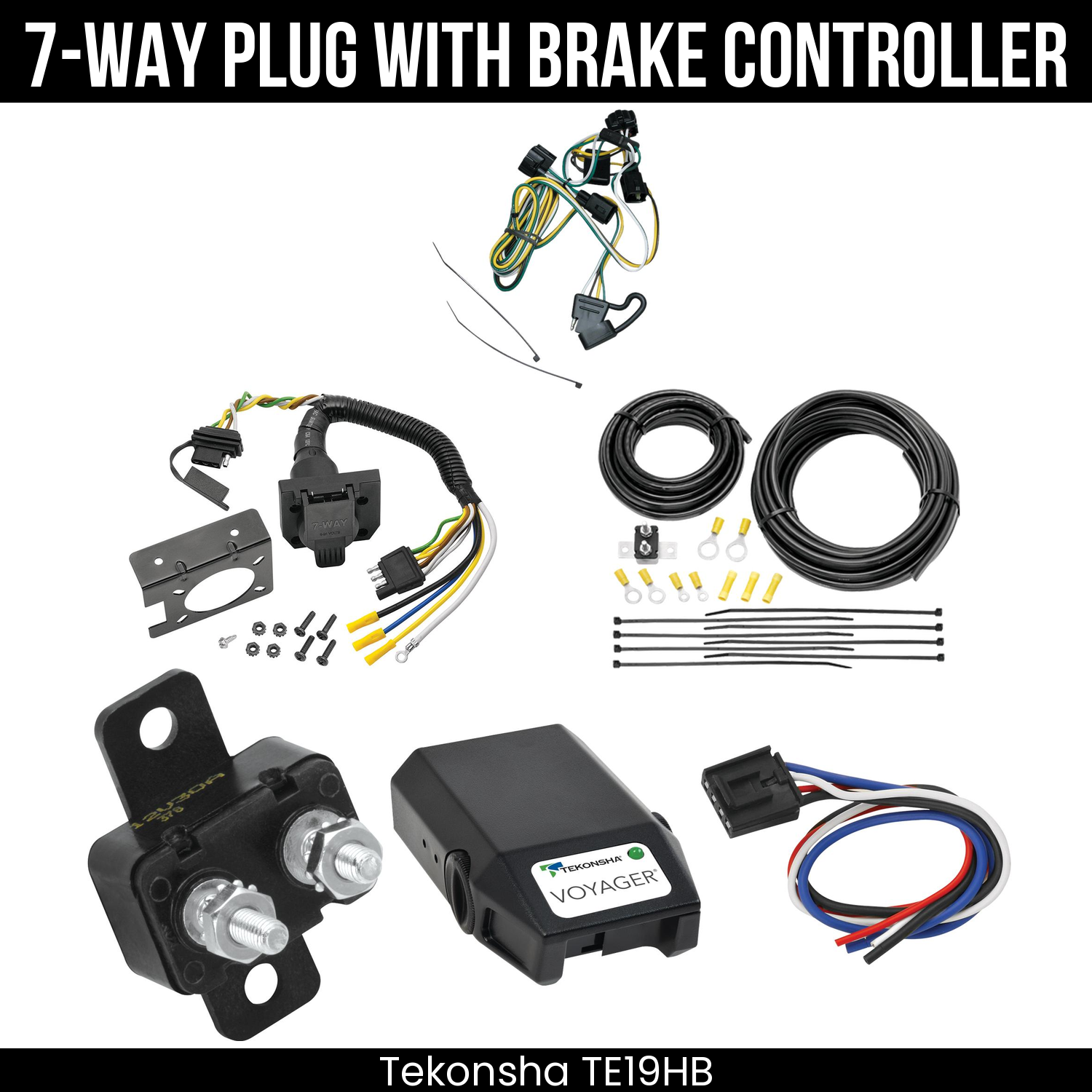 Trailer Wiring 7-Way Plug w/ Bracket , Tekonsha Voyager Brake Control
