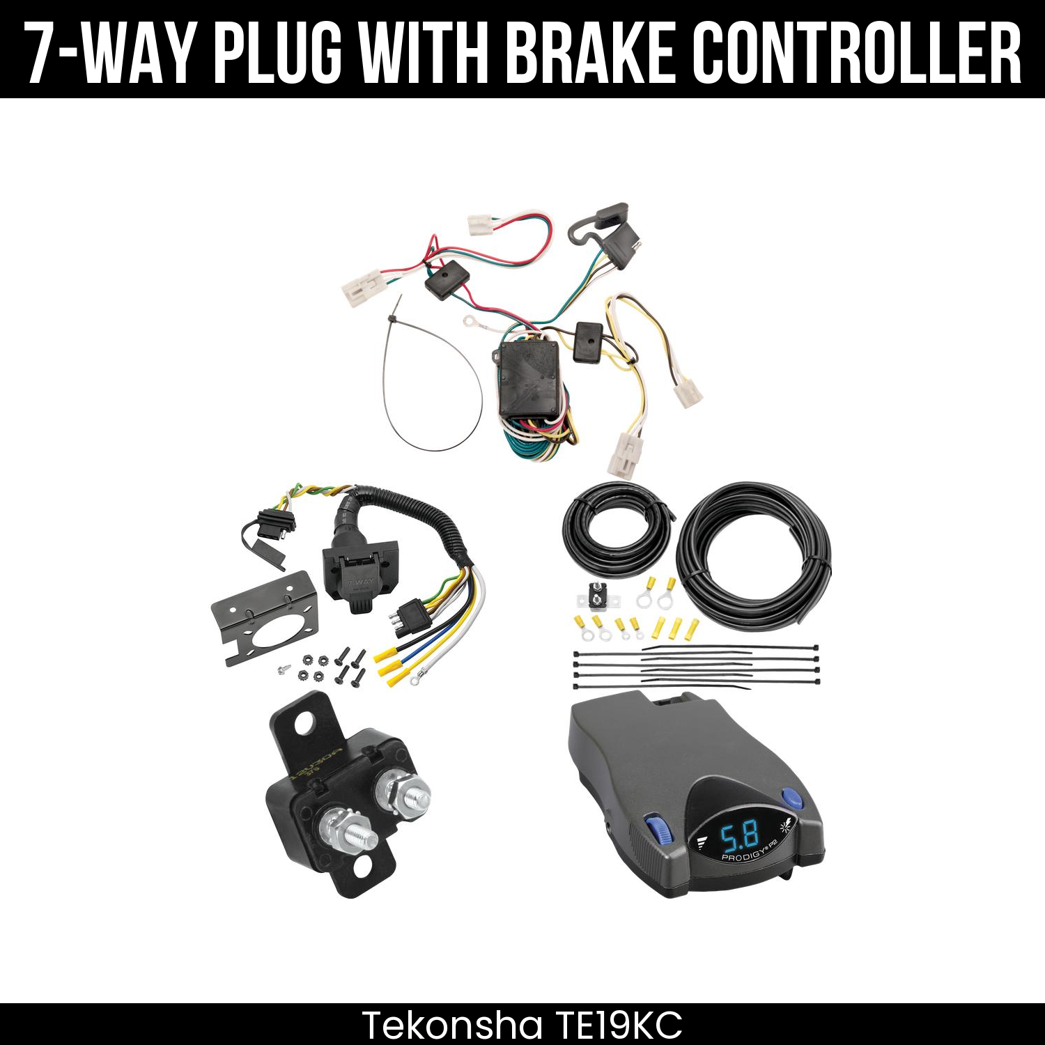 Trailer Wiring 7-Way Plug w/ Bracket , Tekonsha Prodigy P2 Brake Control