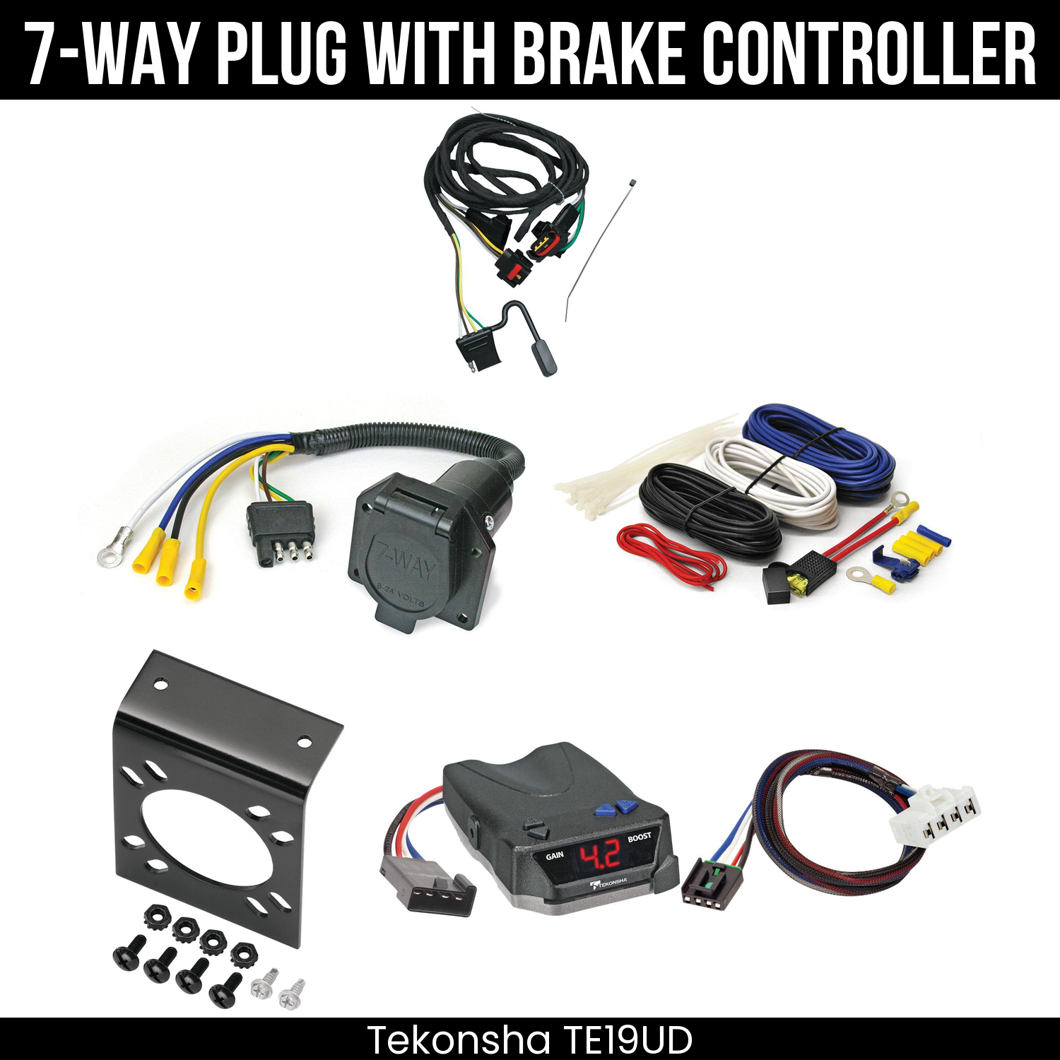 Trailer Wiring 7-Way Economy Plug w/ Bracket , Tekonsha Brake EVN Control