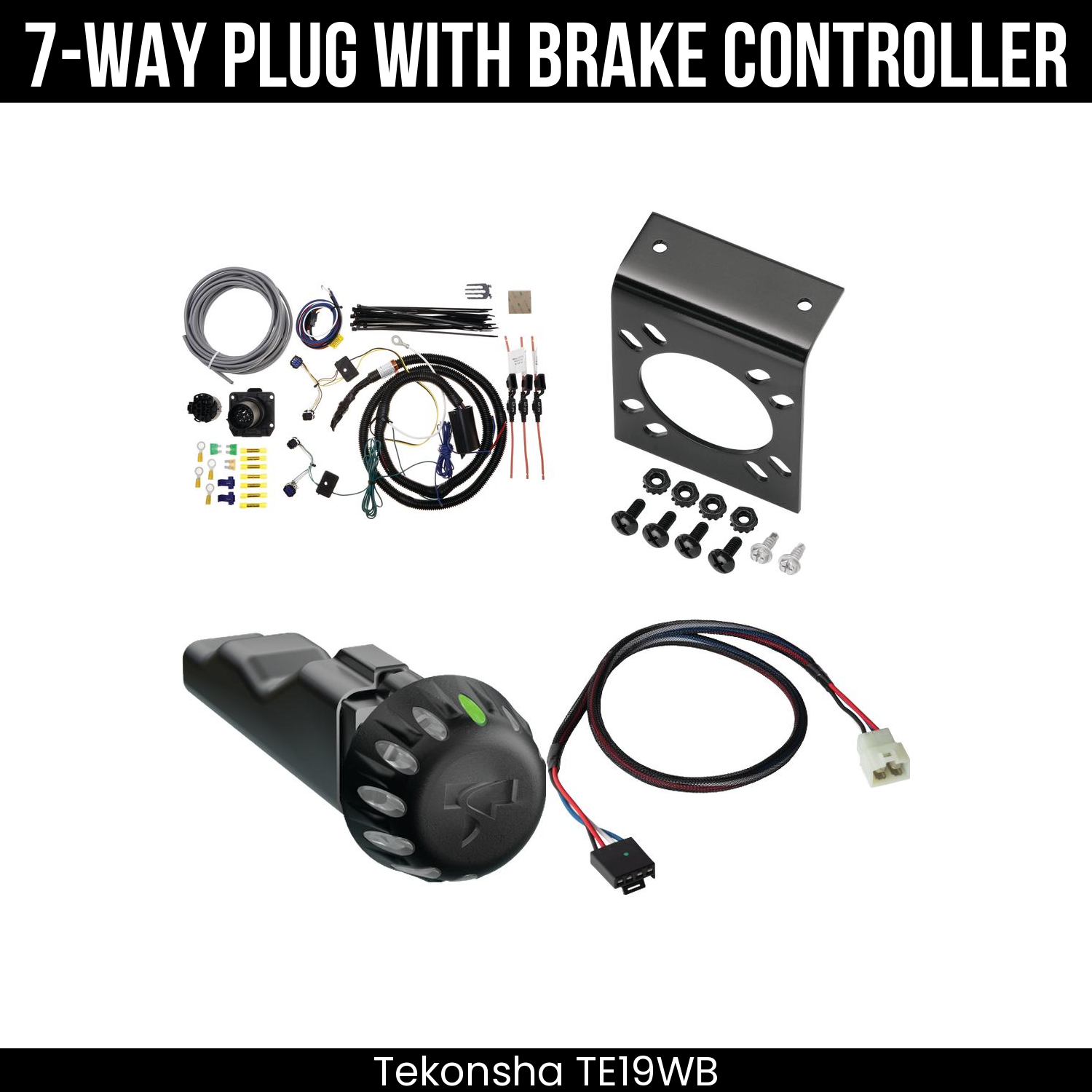 Trailer Wiring 7-Way Plug w/ Bracket , Tekonsha Voyager iD Smart Brake Control