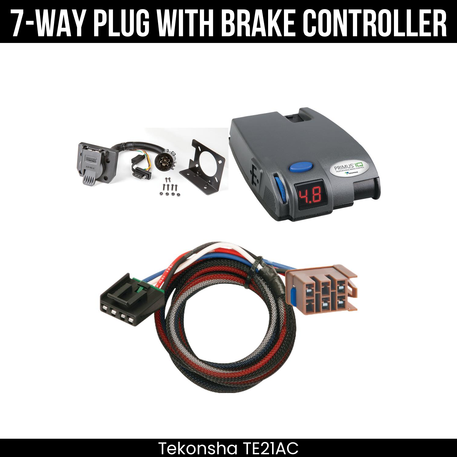 Trailer Wiring 7-Way Plug w/ Bracket , Tekonsha Primus IQ Brake Control