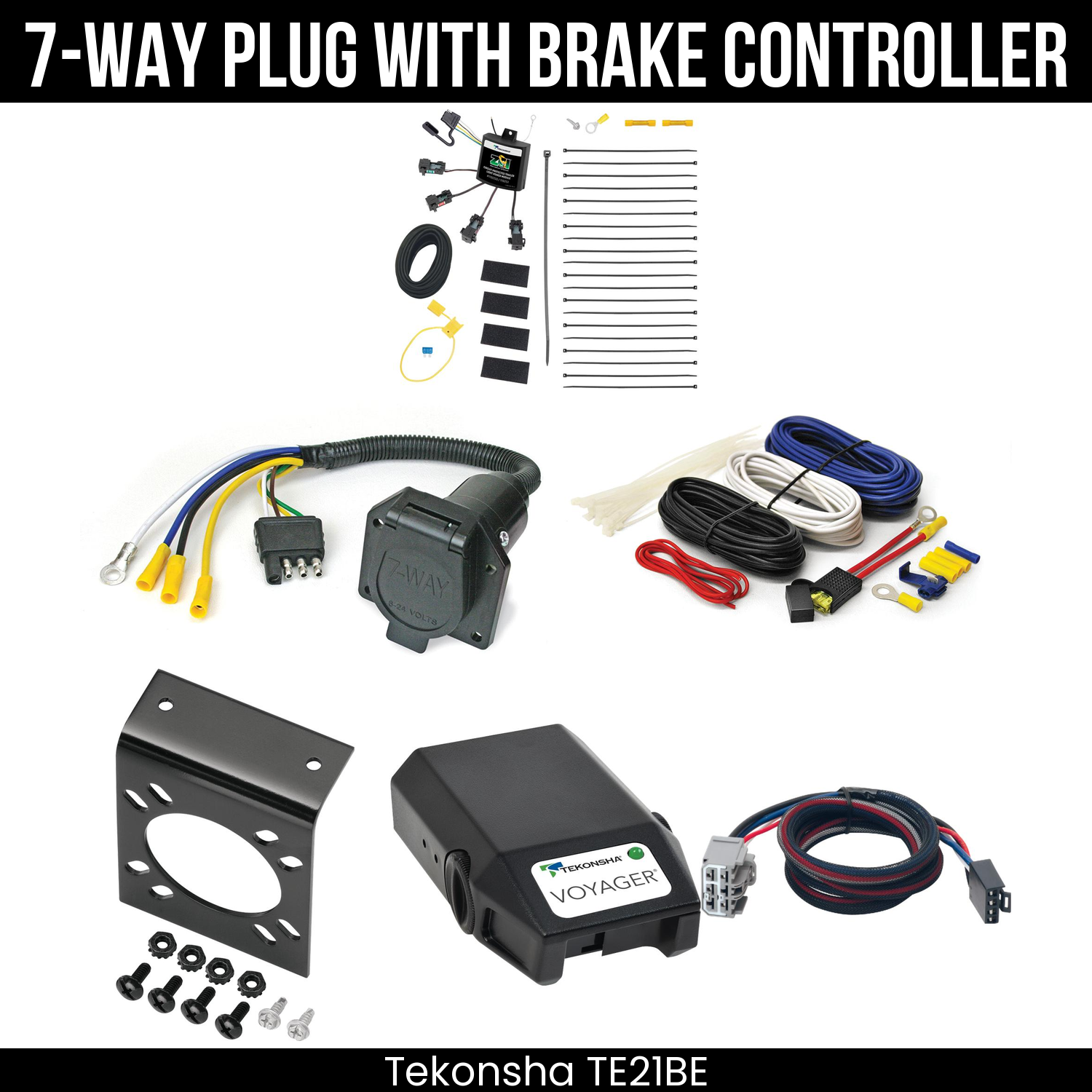 Trailer Wiring 7-Way Economy Plug w/ Bracket , Tekonsha Voyager Brake Control