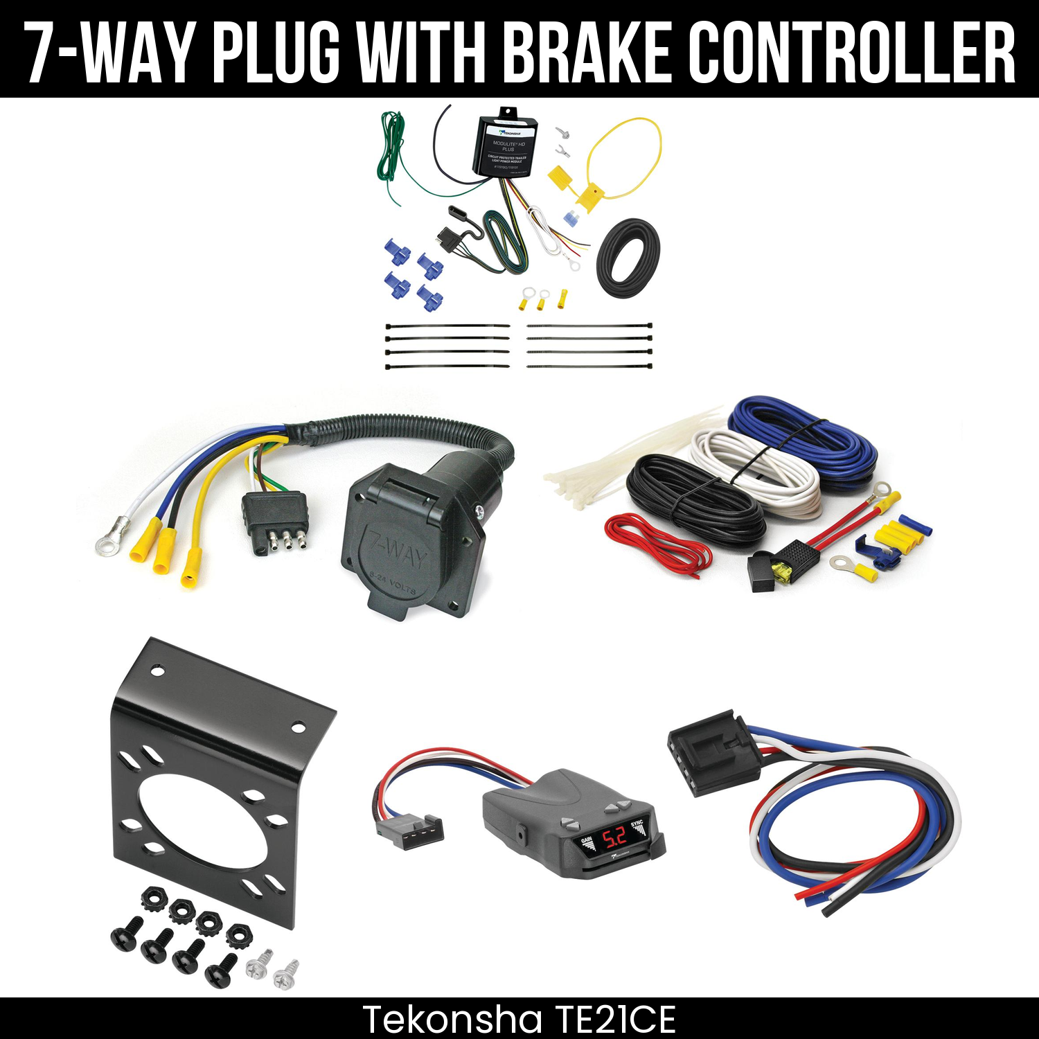 Trailer Wiring 7-Way Economy Plug w/ Bracket , Tekonsha Brakeman IV Brake Control