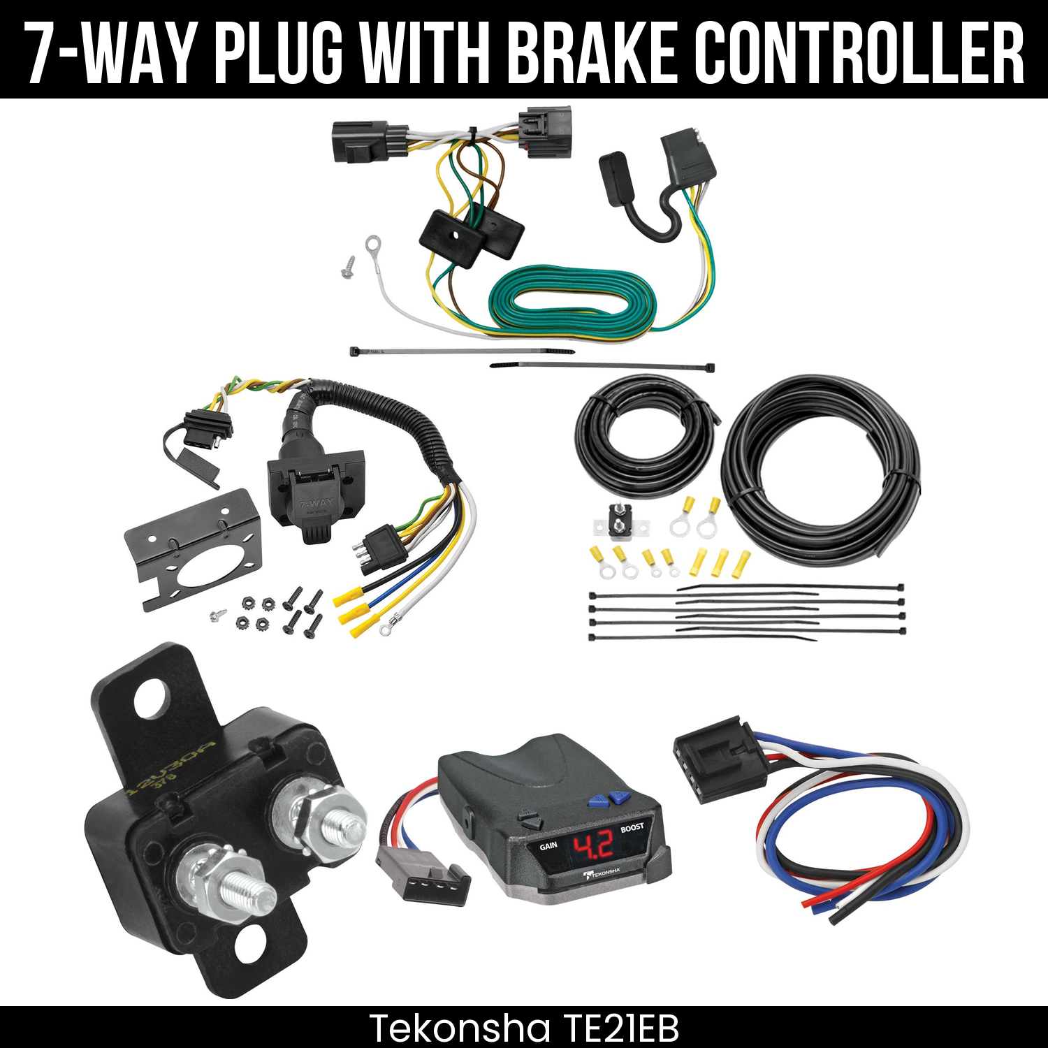 Trailer Wiring 7-Way Plug w/ Bracket , Tekonsha Brake EVN Control