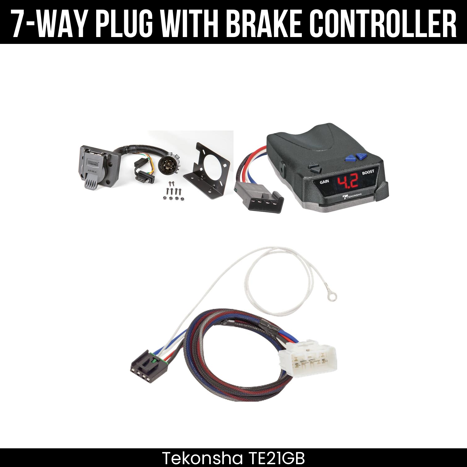 Trailer Wiring 7-Way Plug w/ Bracket , Tekonsha Brake EVN Control
