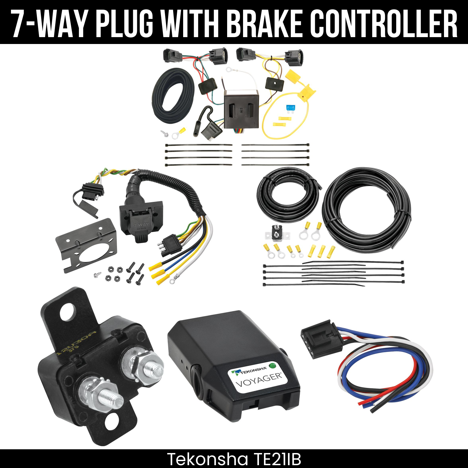 Trailer Wiring 7-Way Plug w/ Bracket , Tekonsha Voyager Brake Control