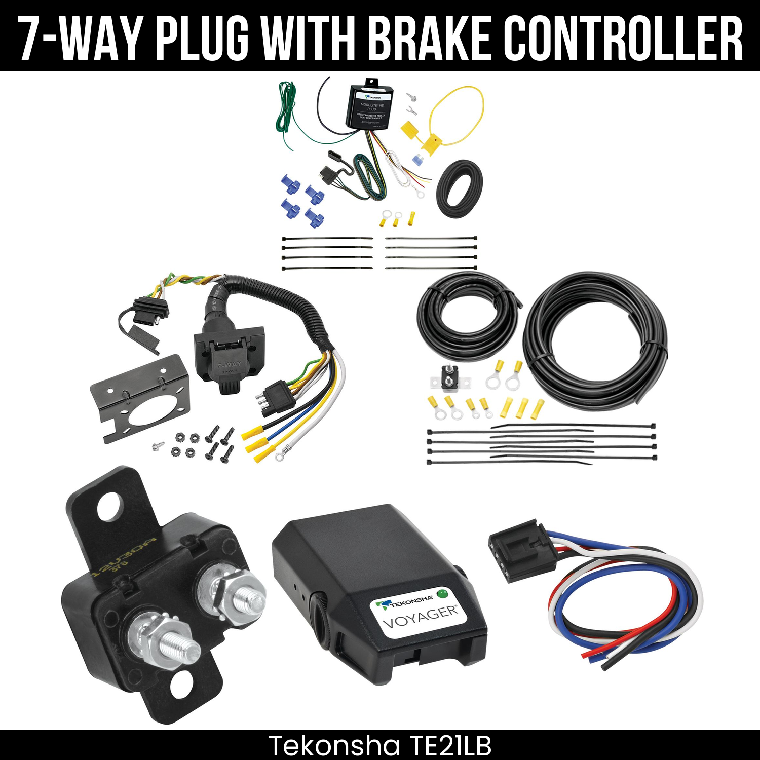 Trailer Wiring 7-Way Plug w/ Bracket , Tekonsha Voyager Brake Control