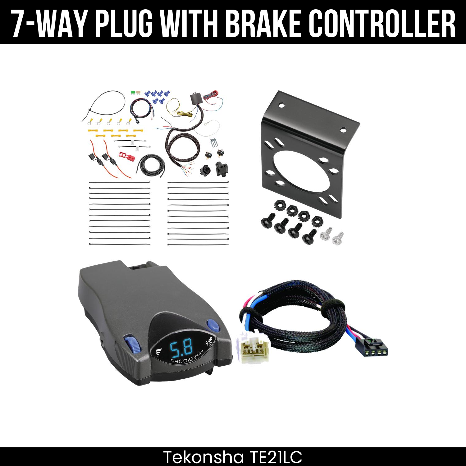 Trailer Wiring 7-Way Plug w/ Bracket , Tekonsha Prodigy P2 Brake Control