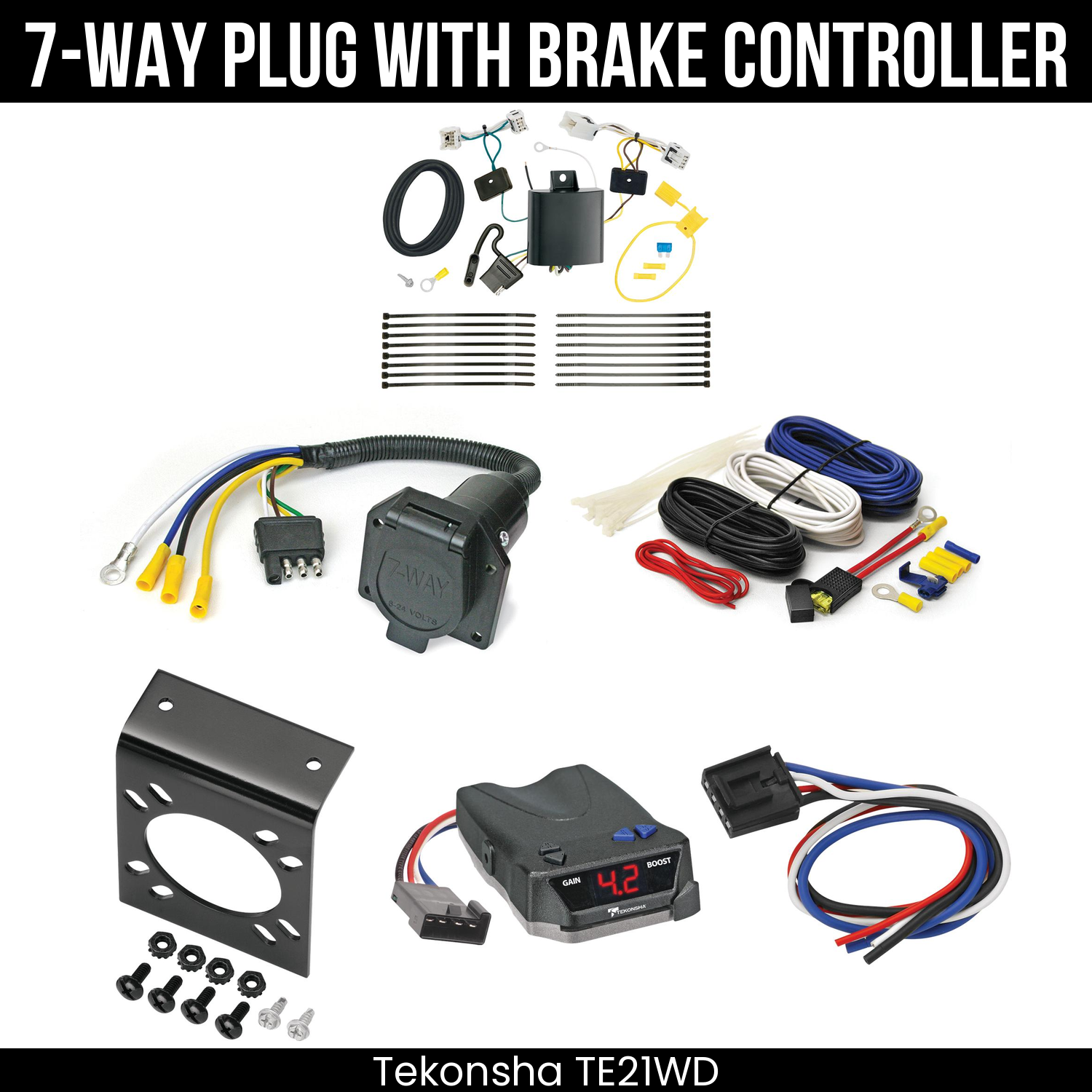 Trailer Wiring 7-Way Economy Plug w/ Bracket , Tekonsha Brake EVN Control