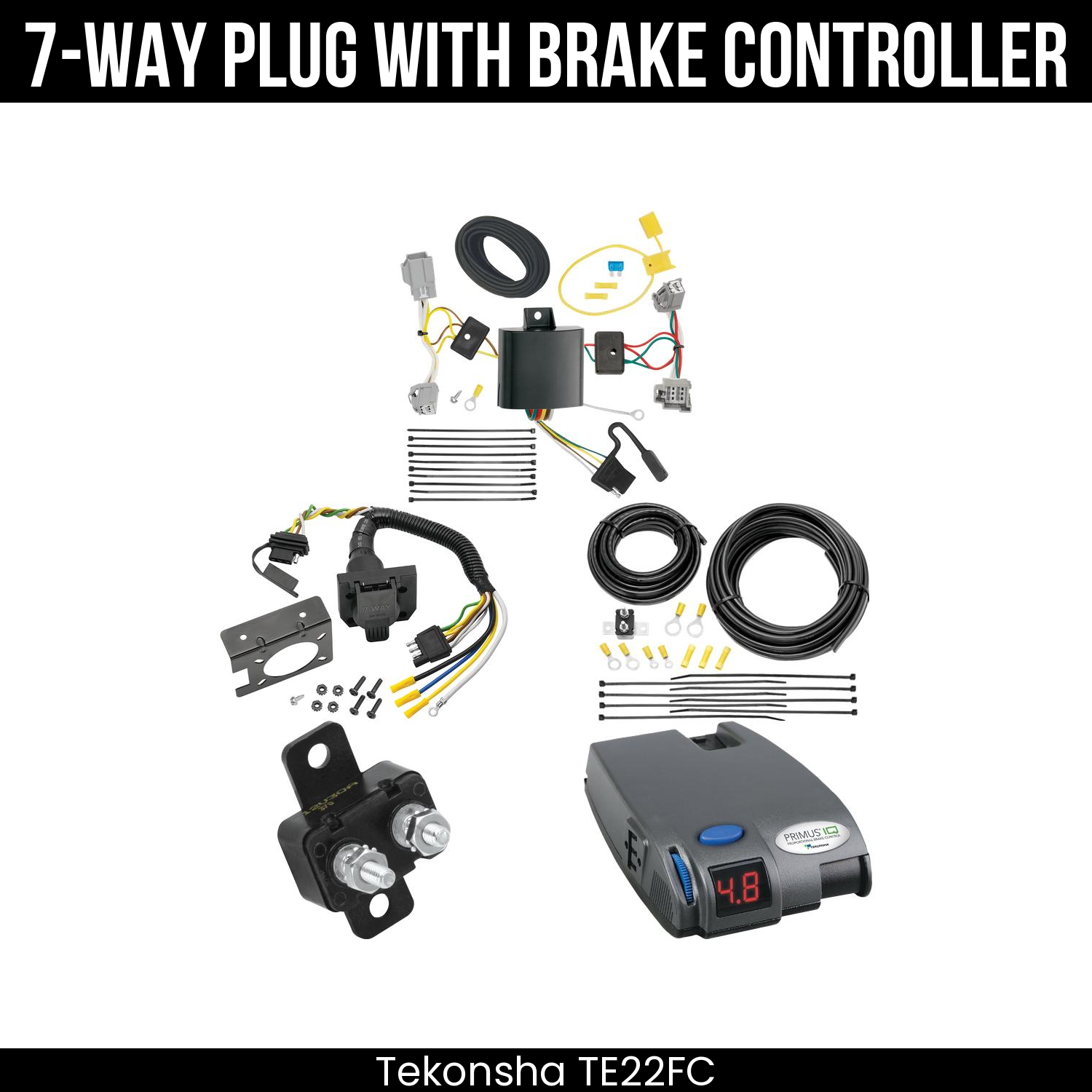 Trailer Wiring 7-Way Plug w/ Bracket , Tekonsha Primus IQ Brake Control