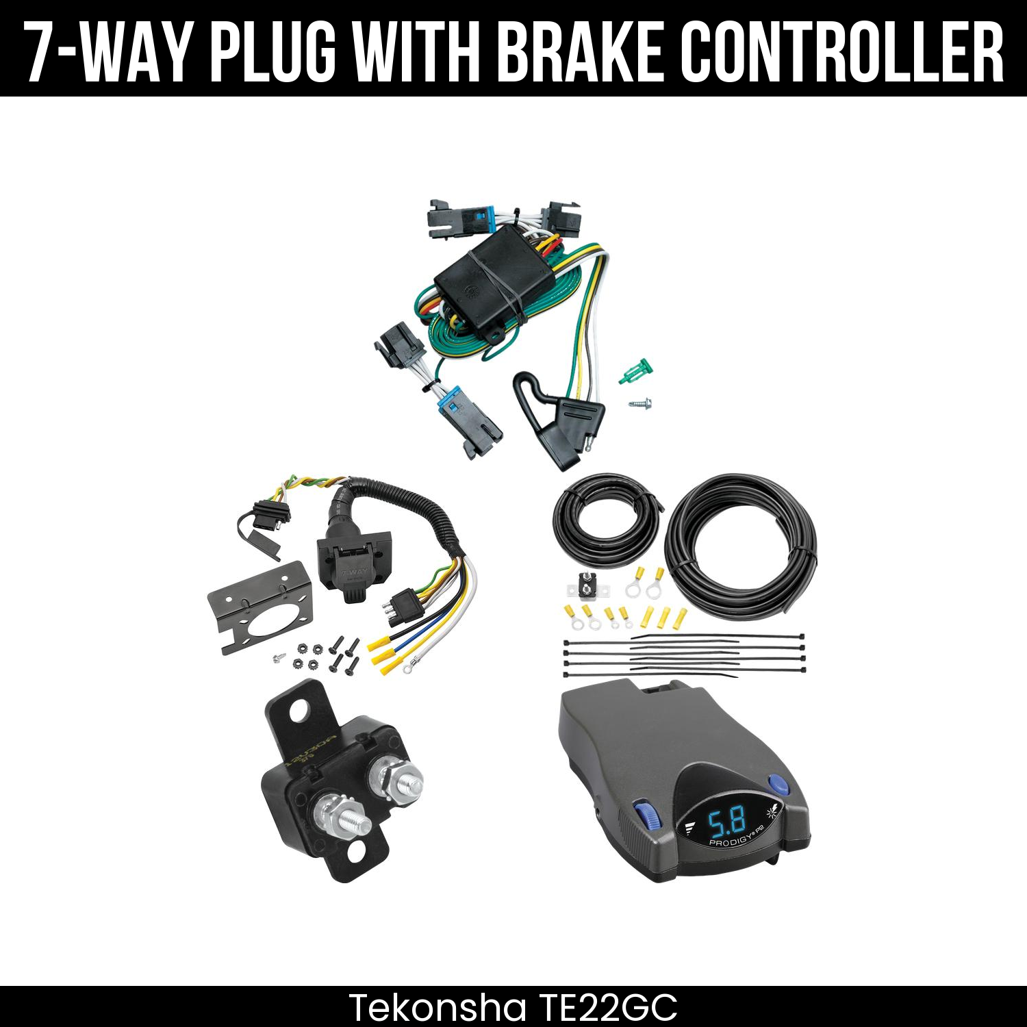 Trailer Wiring 7-Way Plug w/ Bracket , Tekonsha Prodigy P2 Brake Control