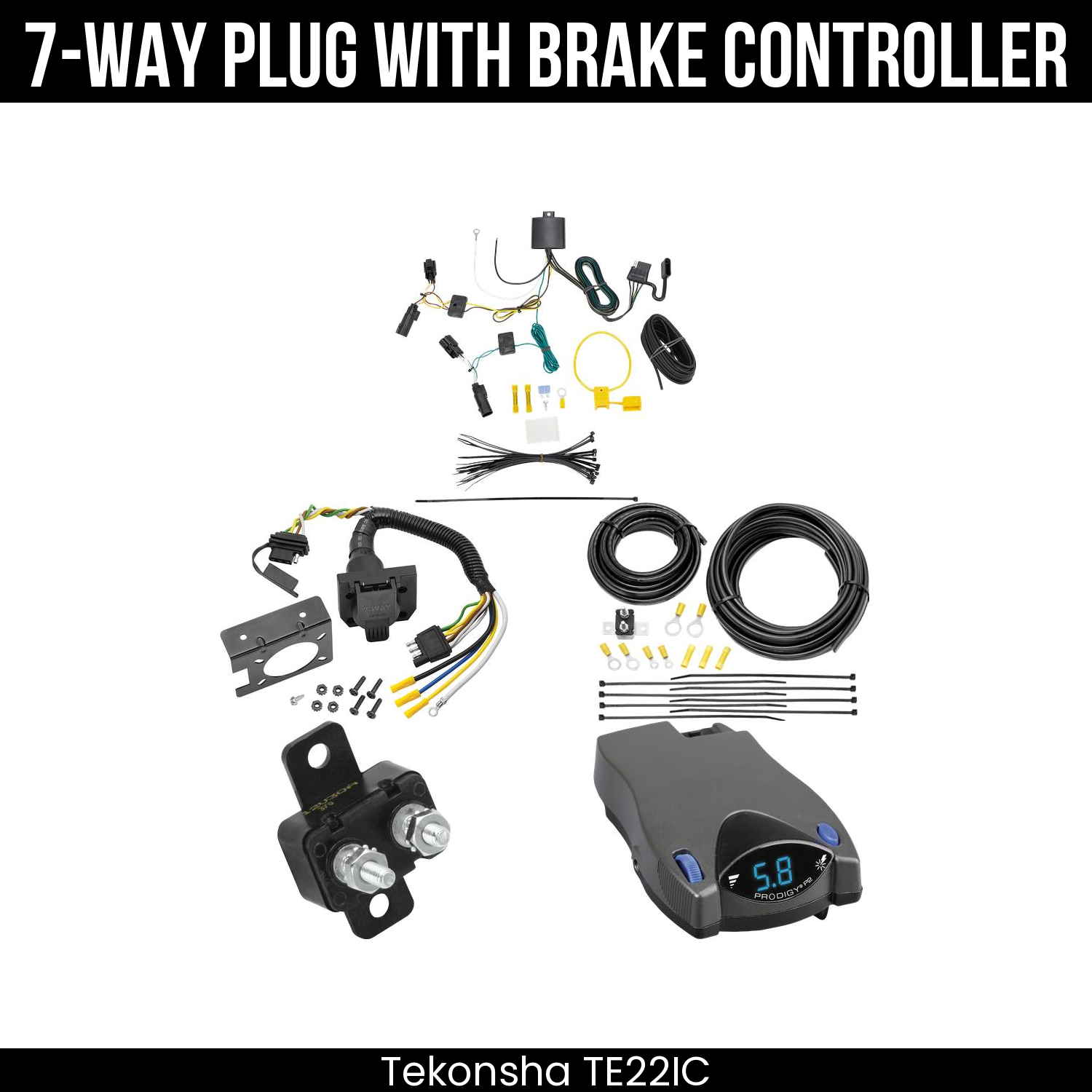 Trailer Wiring 7-Way Plug w/ Bracket , Tekonsha Prodigy P2 Brake Control