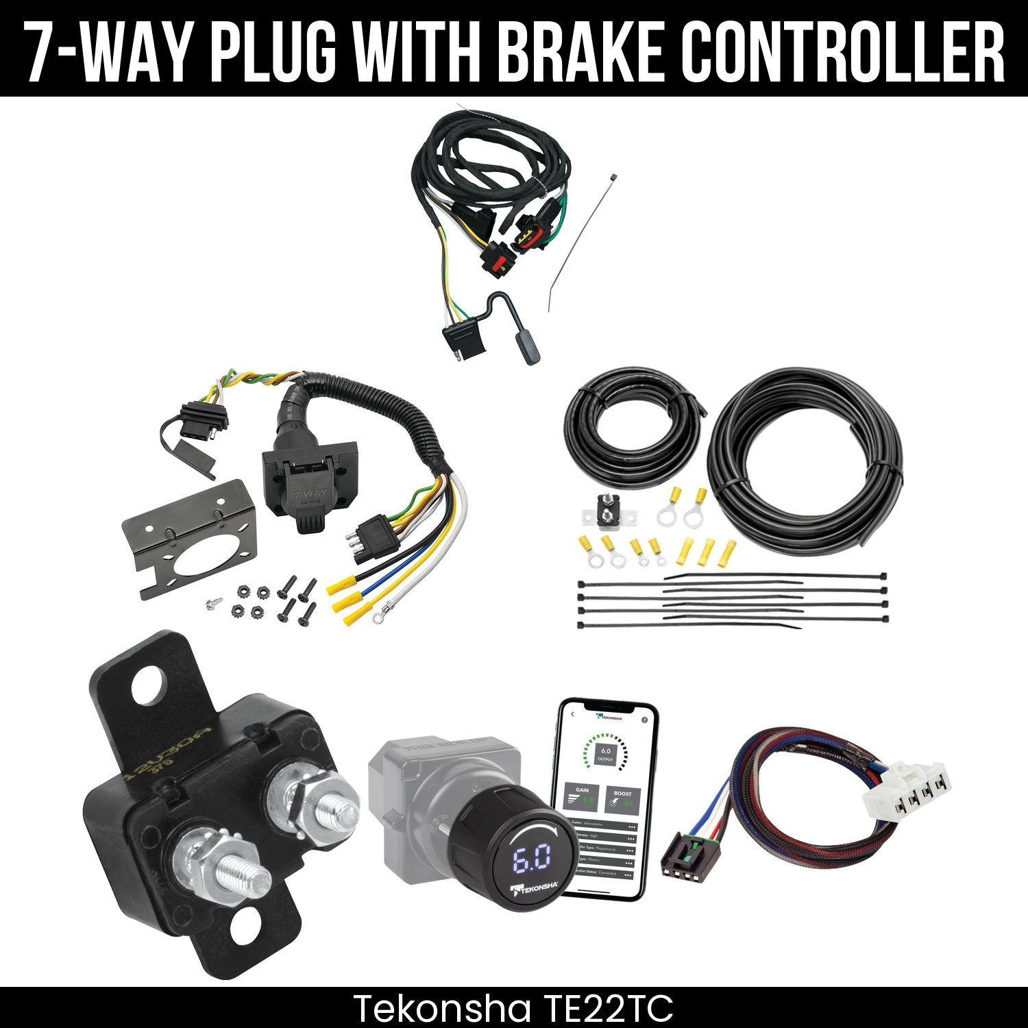 Trailer Wiring 7-Way Plug w/ Bracket , Tekonsha Prodigy iD Smart Brake Control