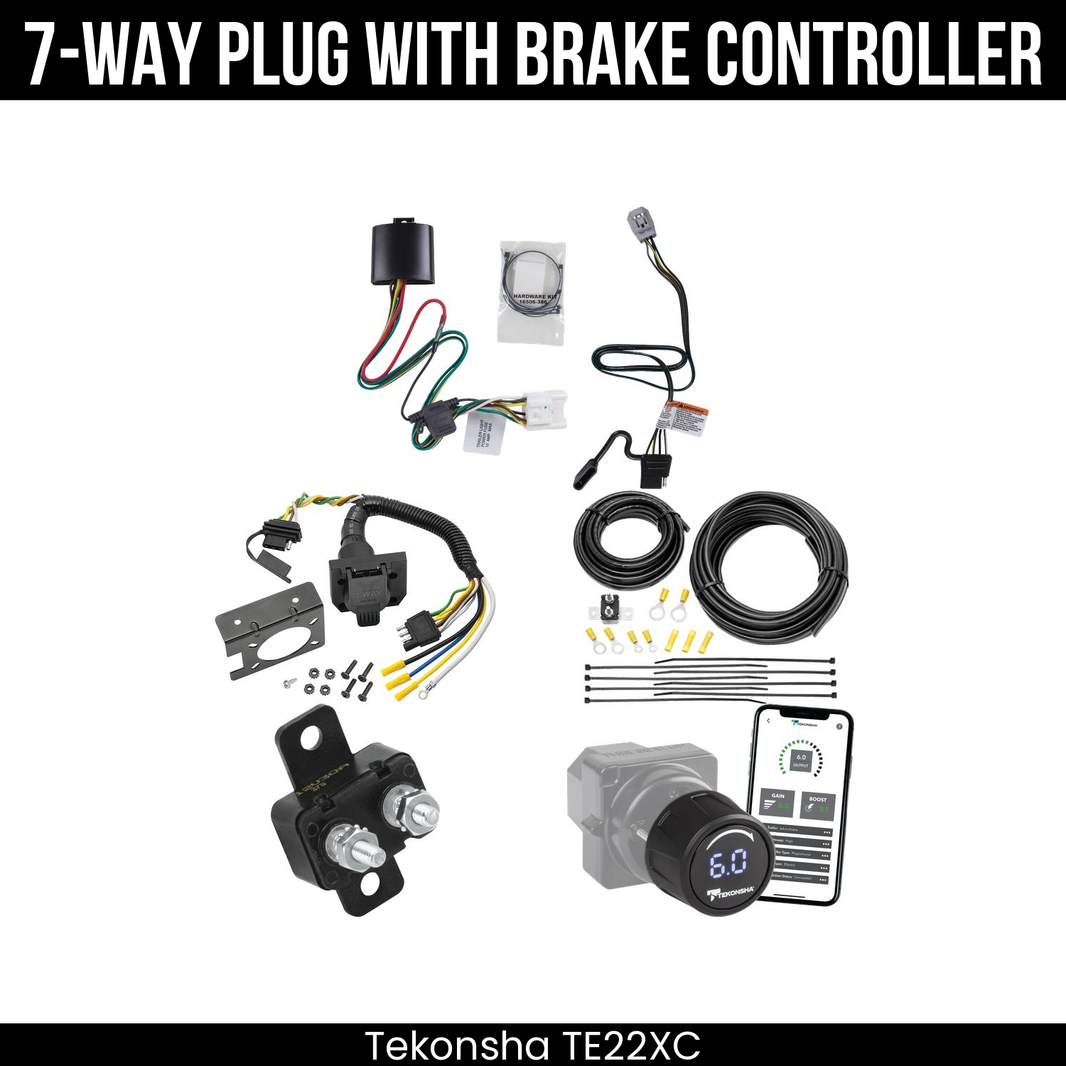 Trailer Wiring 7-Way Plug w/ Bracket , Tekonsha Prodigy iD Smart Brake Control