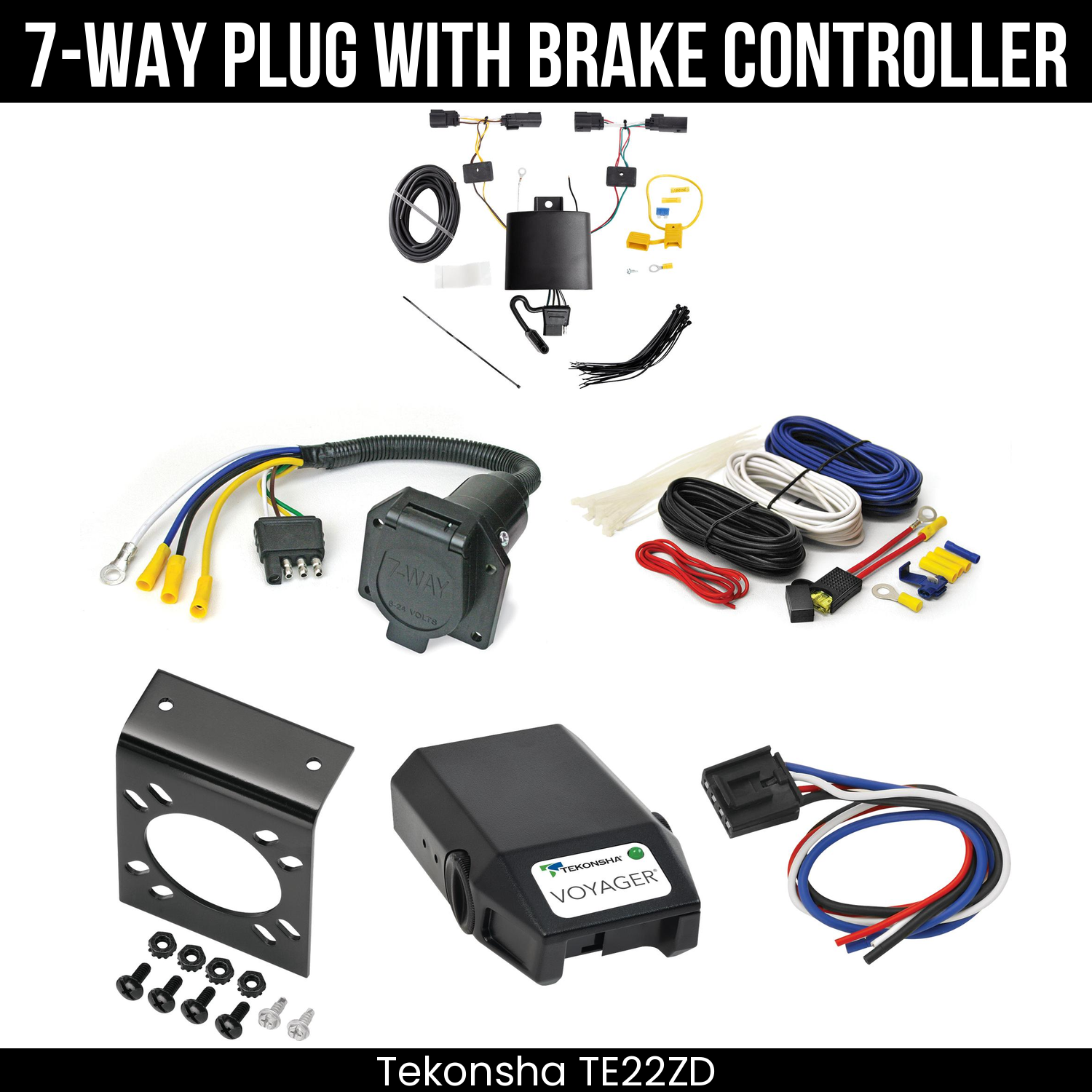 Trailer Wiring 7-Way Economy Plug w/ Bracket , Tekonsha Voyager Brake Control