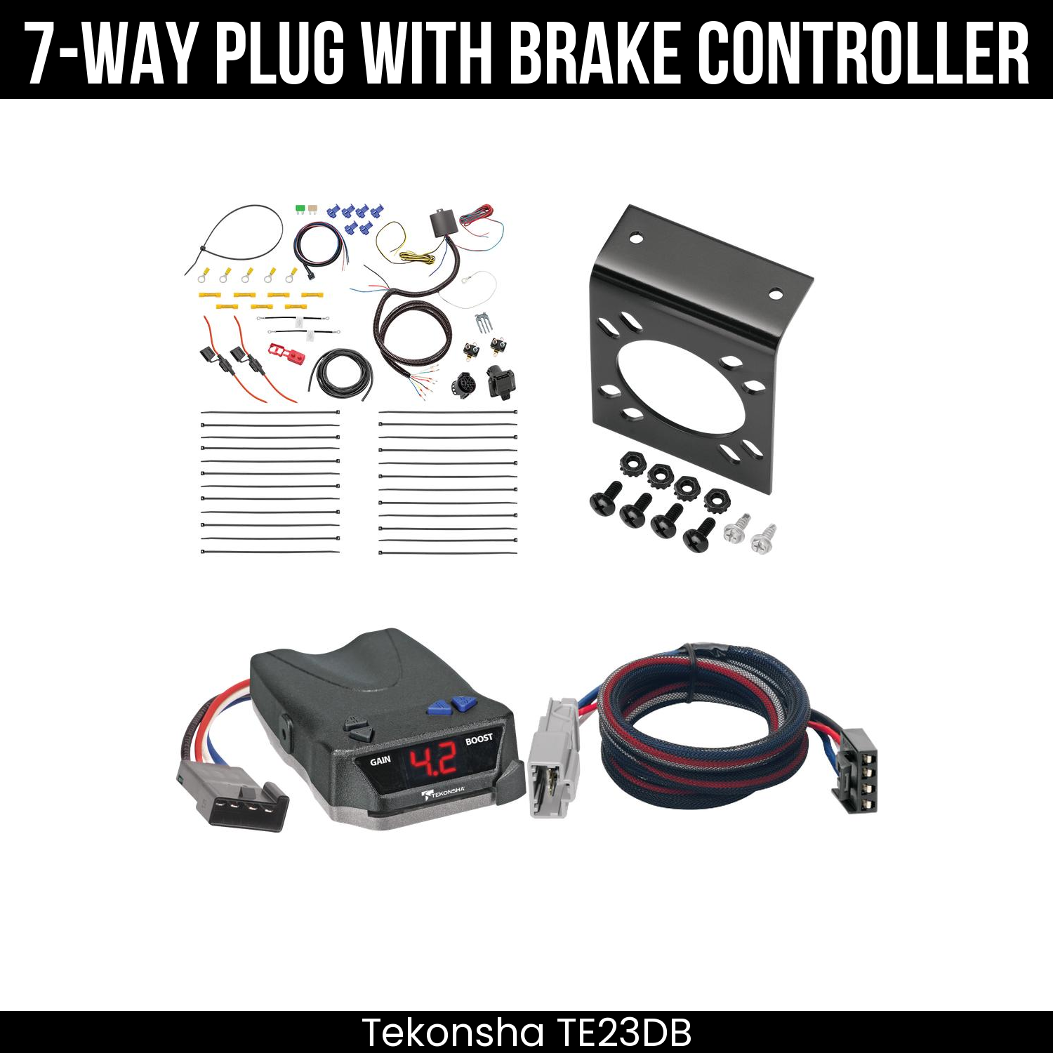 Trailer Wiring 7-Way Plug w/ Bracket , Tekonsha Brake EVN Control