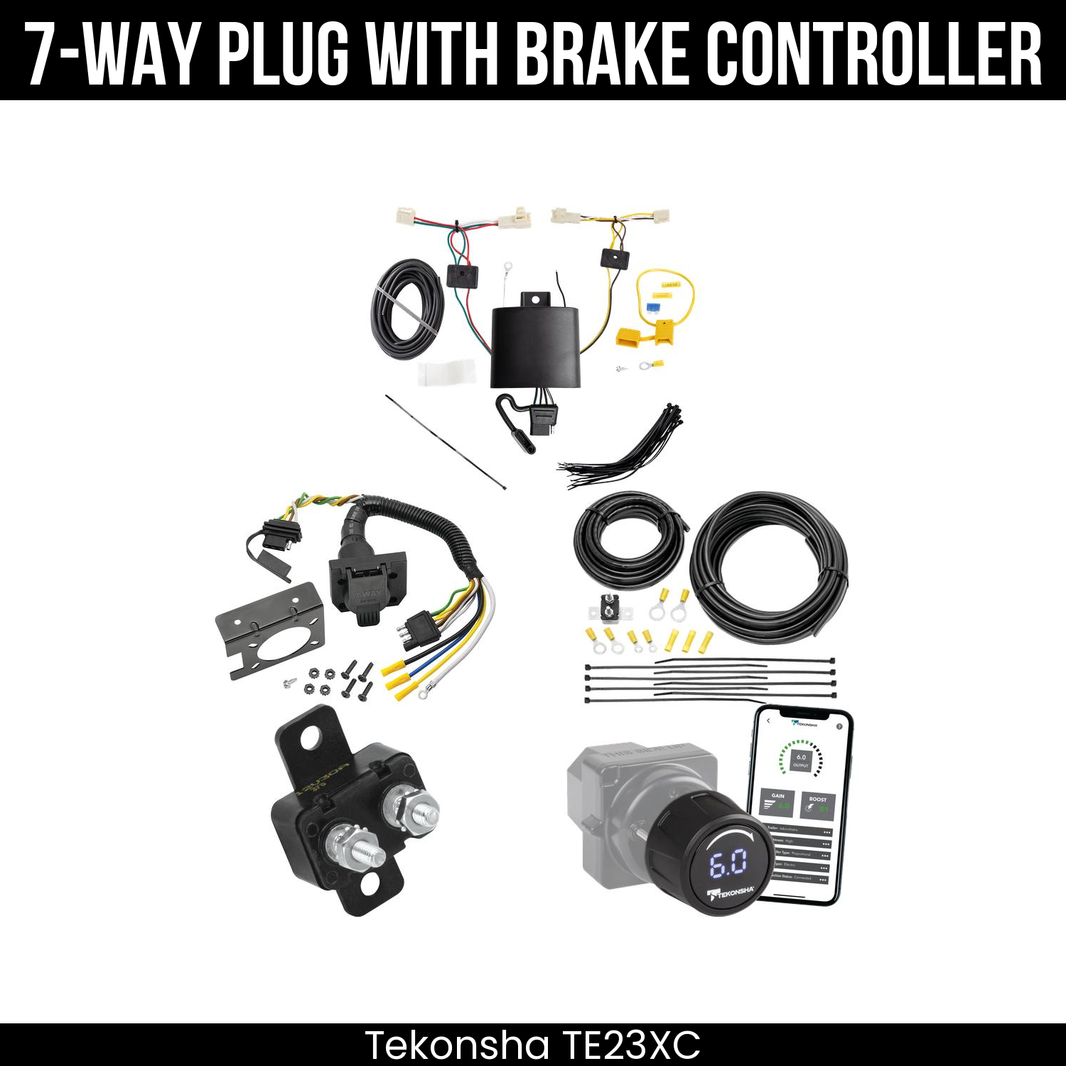 Trailer Wiring 7-Way Plug w/ Bracket , Tekonsha Prodigy iD Smart Brake Control
