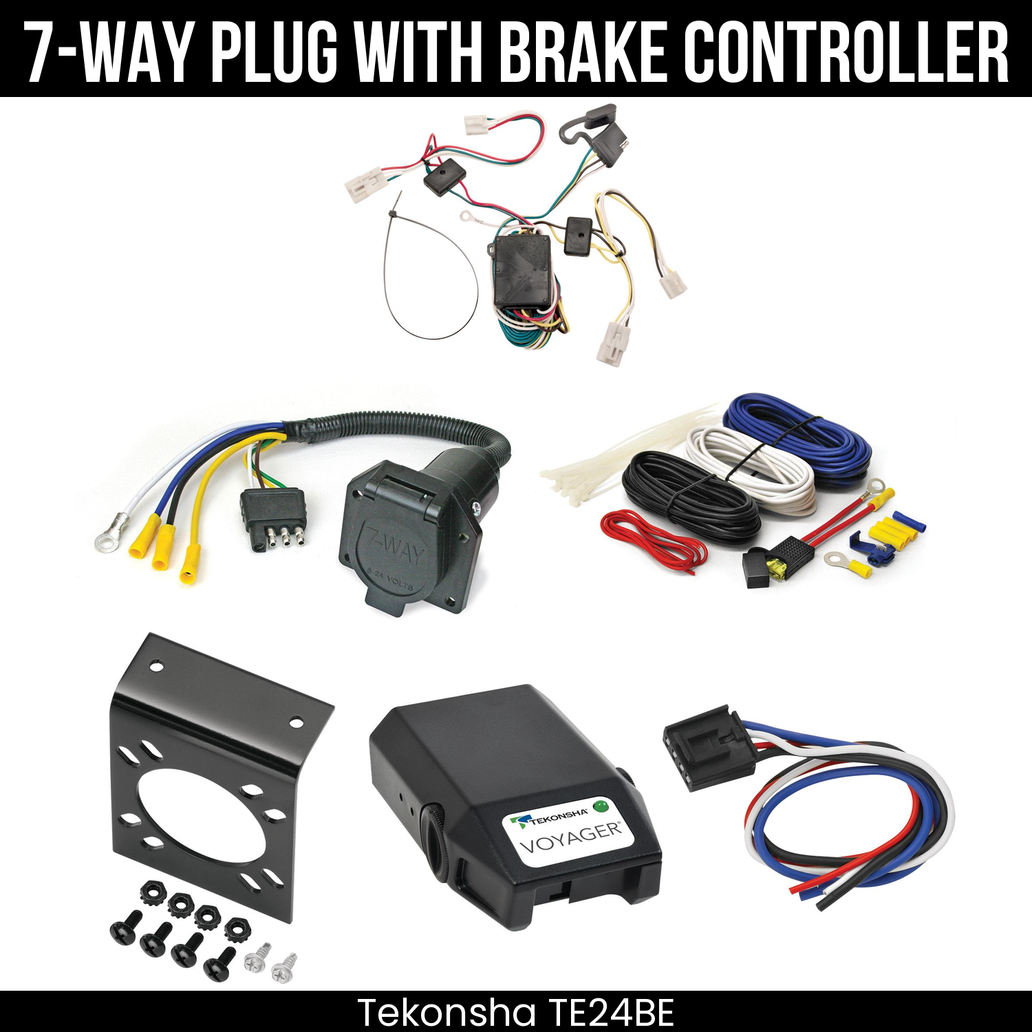 Trailer Wiring 7-Way Economy Plug w/ Bracket , Tekonsha Voyager Brake Control