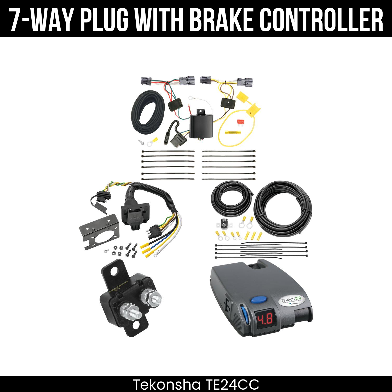 Trailer Wiring 7-Way Plug w/ Bracket , Tekonsha Primus IQ Brake Control