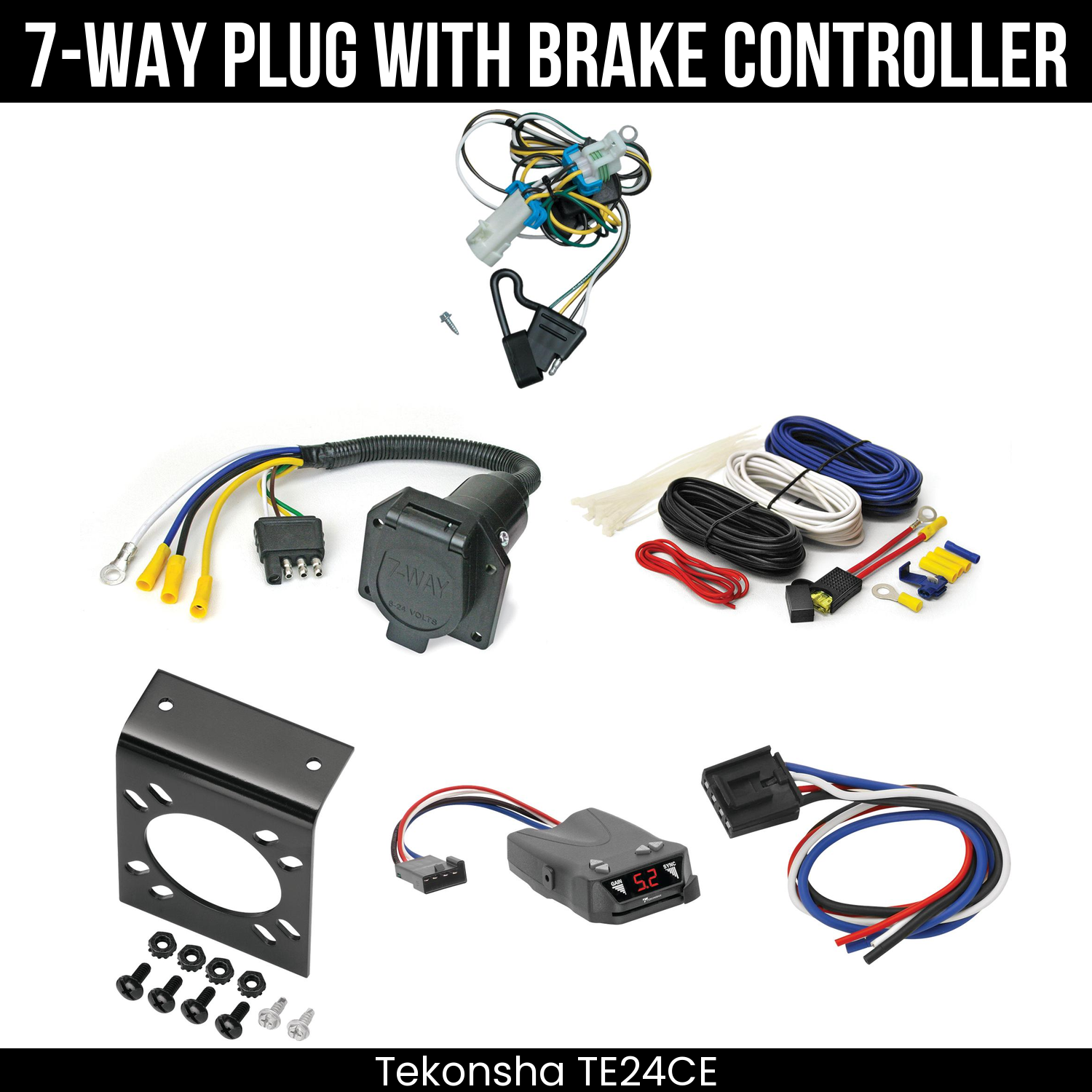 Trailer Wiring 7-Way Economy Plug w/ Bracket , Tekonsha Brakeman IV Brake Control