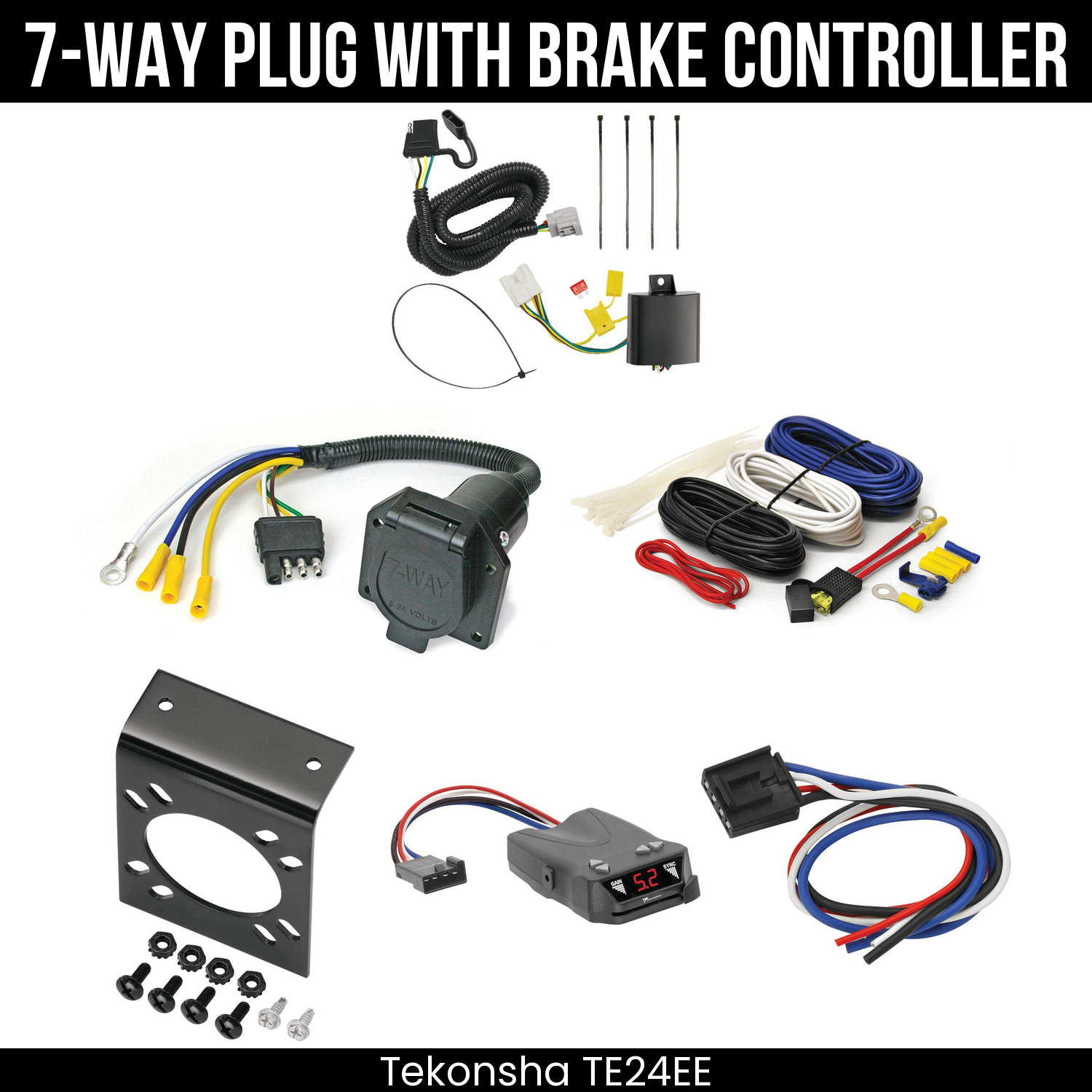 Trailer Wiring 7-Way Economy Plug w/ Bracket , Tekonsha Brakeman IV Brake Control